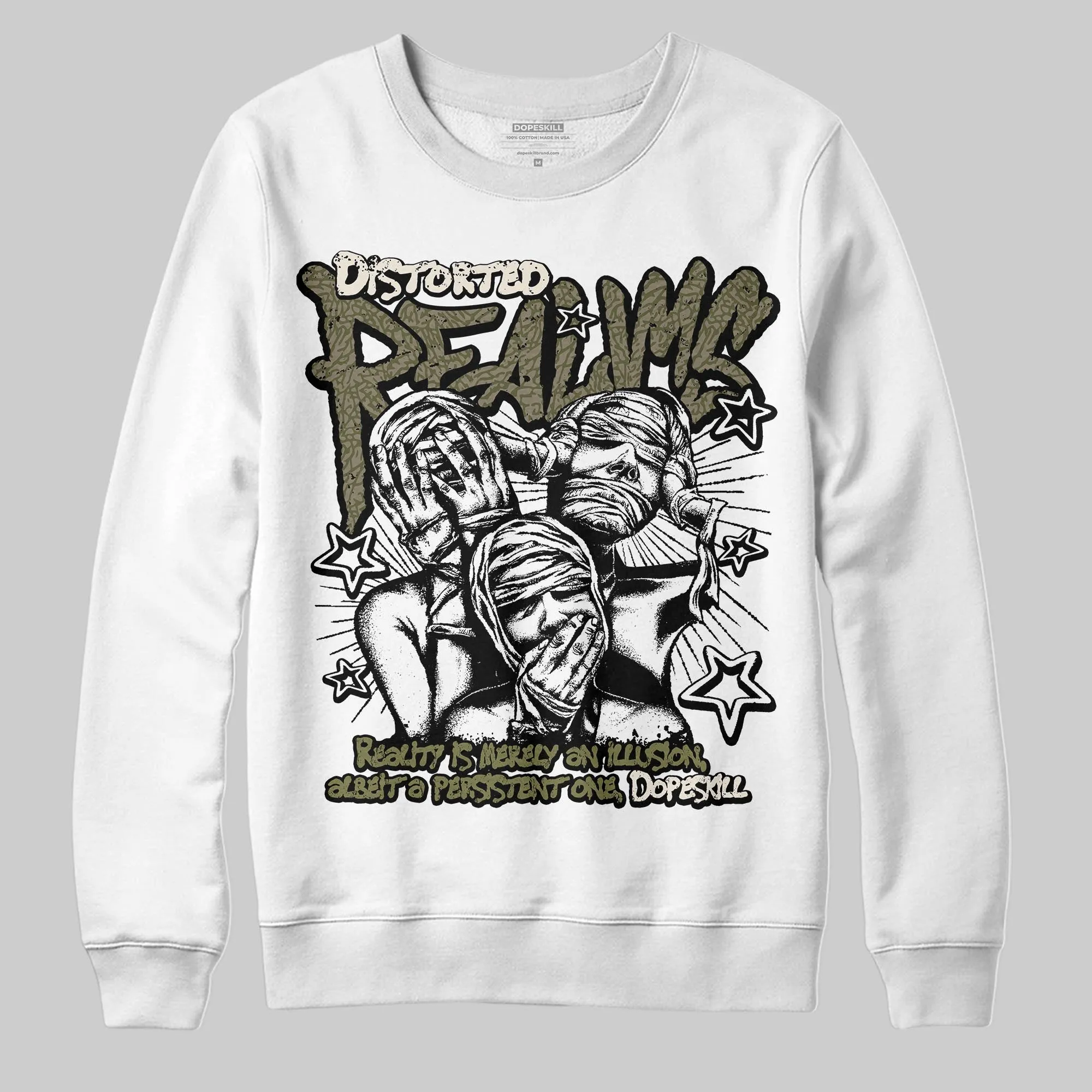 Medium Olive 3s DopeSkill Sweatshirt Distorted Realms Graphic sold by DopeSkill product image thumbnail 2