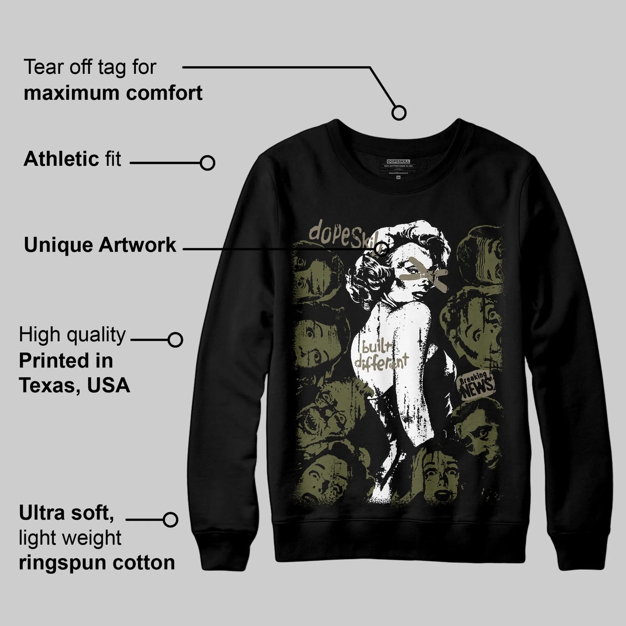 Medium Olive 3s DopeSkill Sweatshirt Built Different Graphic sold by DopeSkill product image thumbnail 3