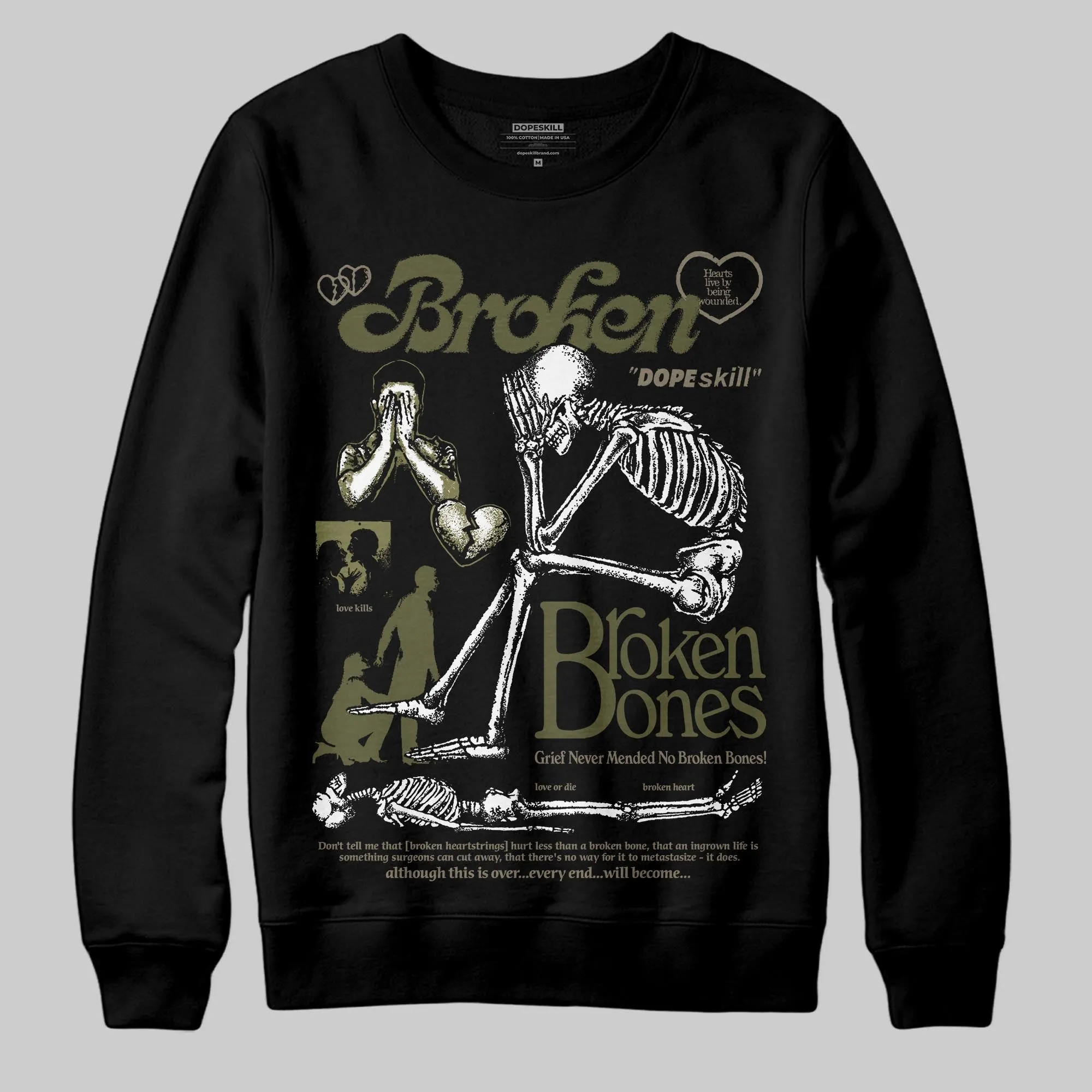 Medium Olive 3s DopeSkill Sweatshirt Broken Bones Graphic sold by DopeSkill