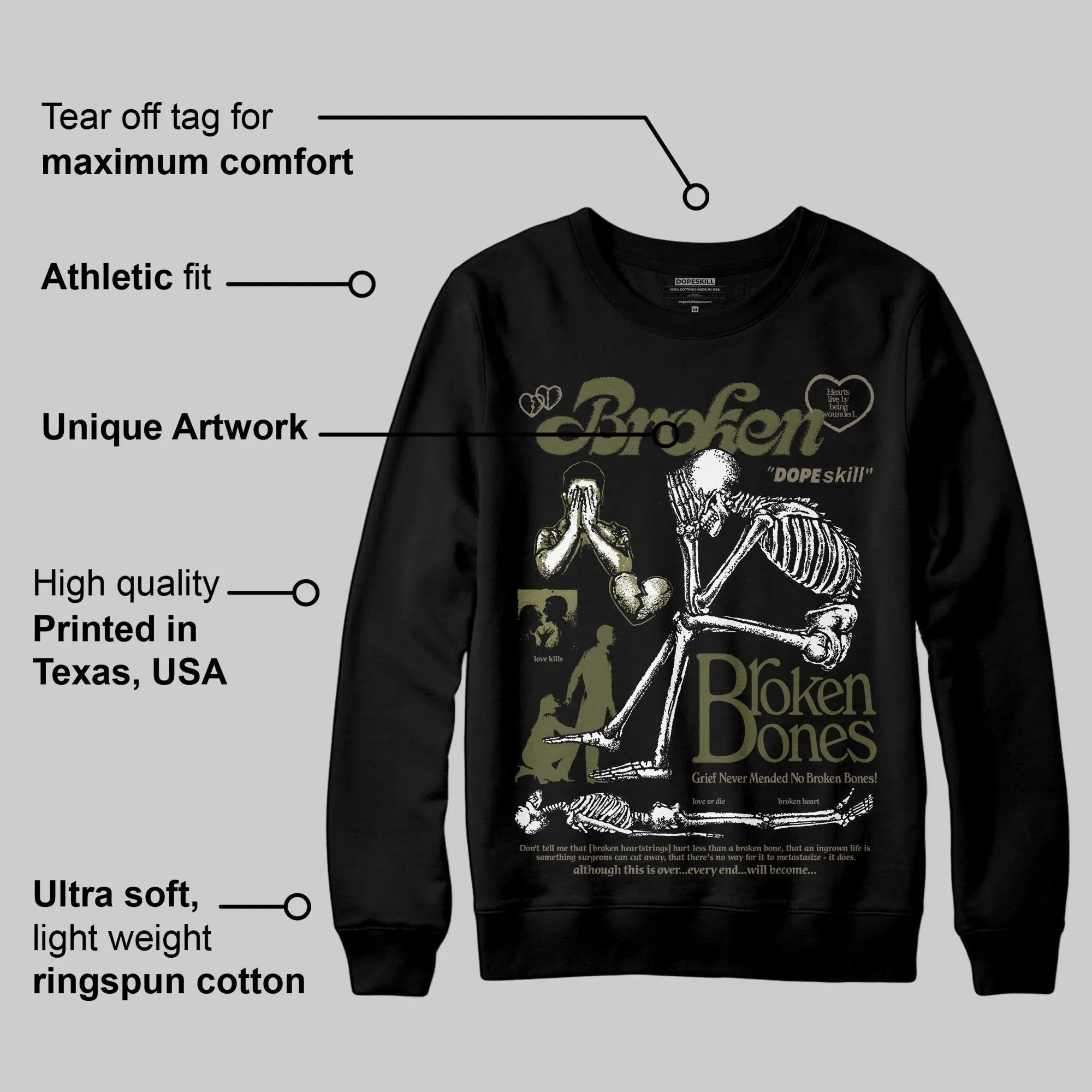 Medium Olive 3s DopeSkill Sweatshirt Broken Bones Graphic sold by DopeSkill product image thumbnail 3