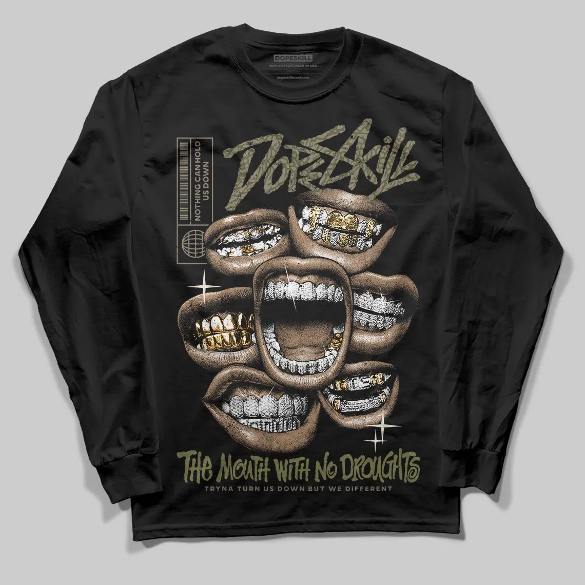 Medium Olive 3s DopeSkill Long Sleeve T-Shirt The Mouth With No Droughts Graphic sold by DopeSkill