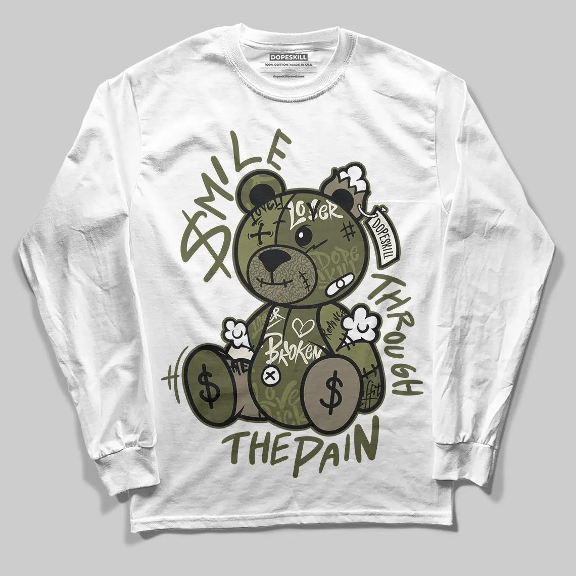 Medium Olive 3s DopeSkill Long Sleeve T-Shirt Smile Through The Pain Graphic sold by DopeSkill product image thumbnail 2