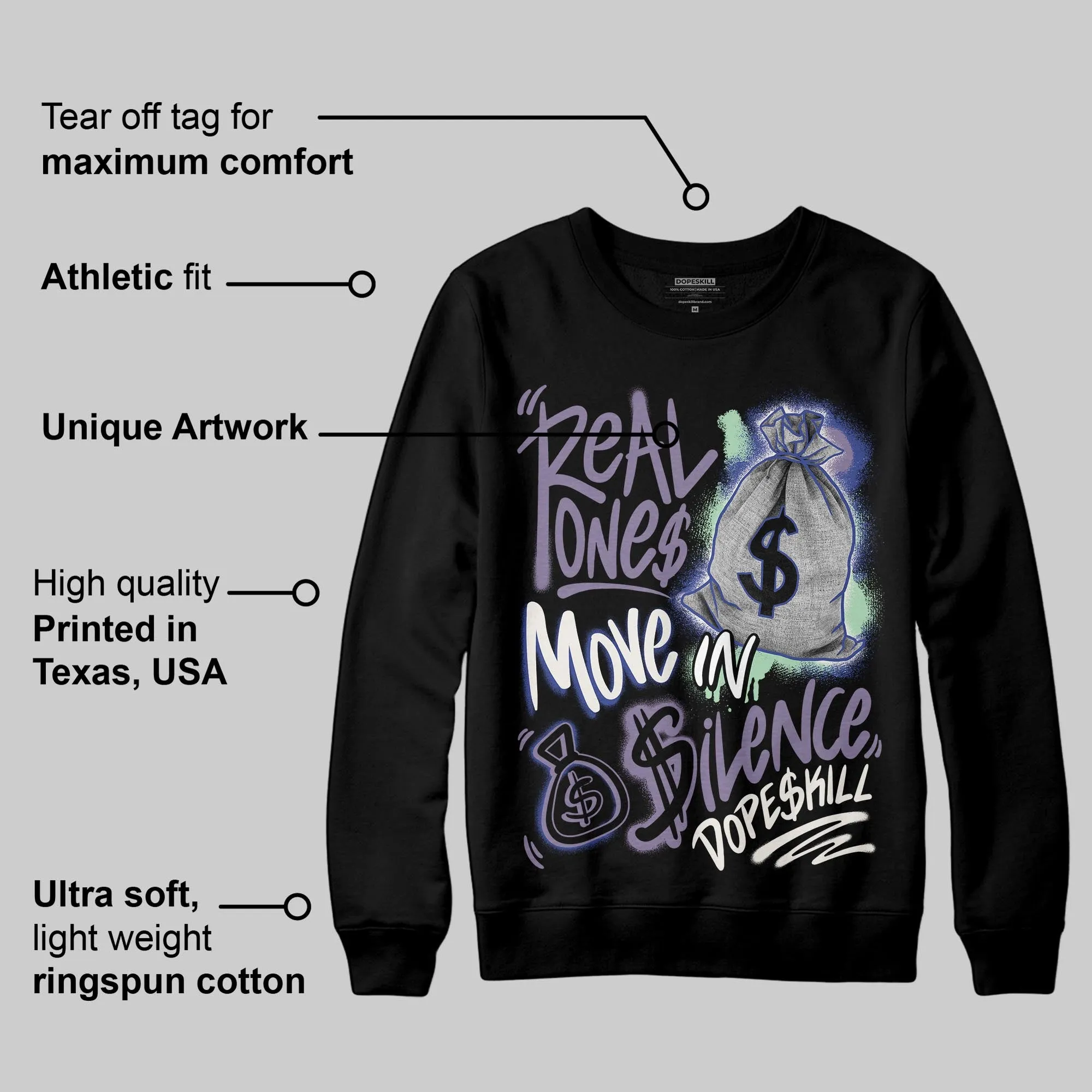 Voodoo Alternate 1s DopeSkill Sweatshirt Real Ones Move In Silence Graphic sold by DopeSkill product image thumbnail 3