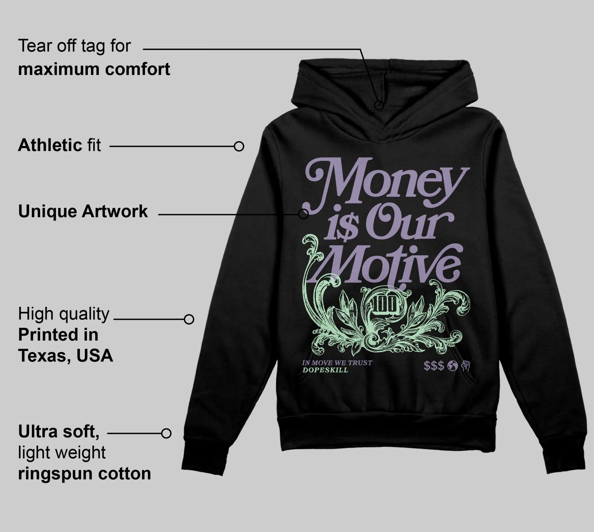 Voodoo Alternate 1s DopeSkill Hoodie Sweatshirt Money Is Our Motive Typo Graphic sold by DopeSkill product image thumbnail 3