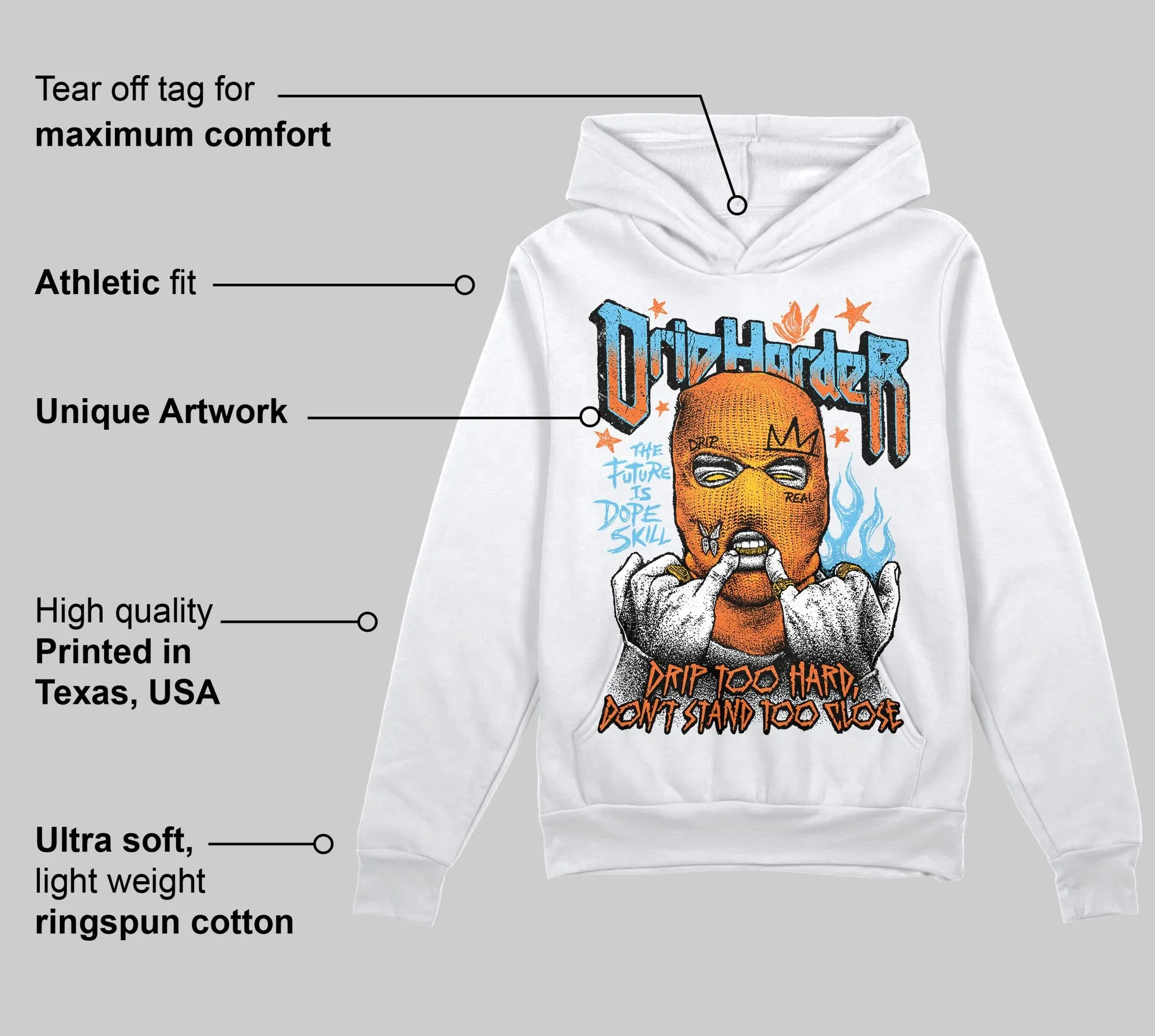Orange Black White DopeSkill Hoodie Sweatshirt Drip Harder Graphic sold by DopeSkill product image thumbnail 3