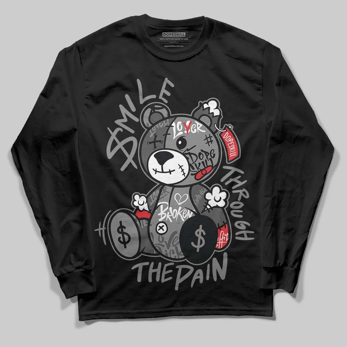 Shadow 10s DopeSkill Long Sleeve T-Shirt Smile Through The Pain Graphic sold by DopeSkill