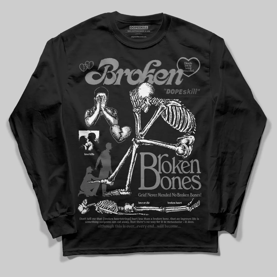 Shadow 10s DopeSkill Long Sleeve T-Shirt Broken Bones Graphic sold by DopeSkill
