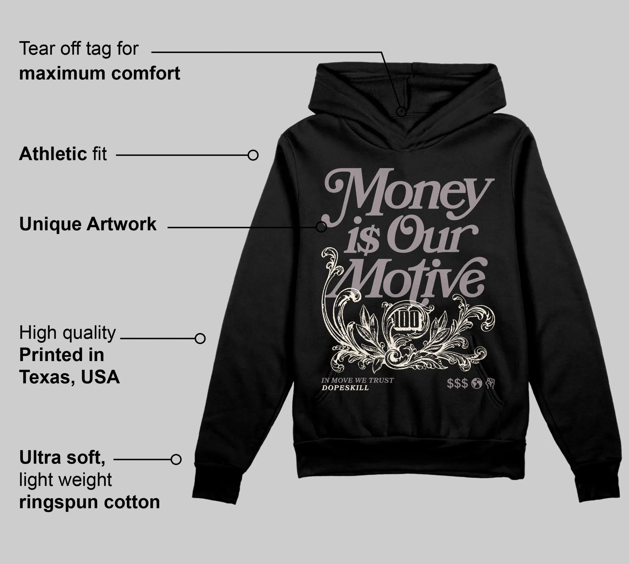 A Ma Maniére x Smokey Mauve 6s DopeSkill Hoodie Sweatshirt Money Is Our Motive Typo Graphic sold by DopeSkill product image thumbnail 3