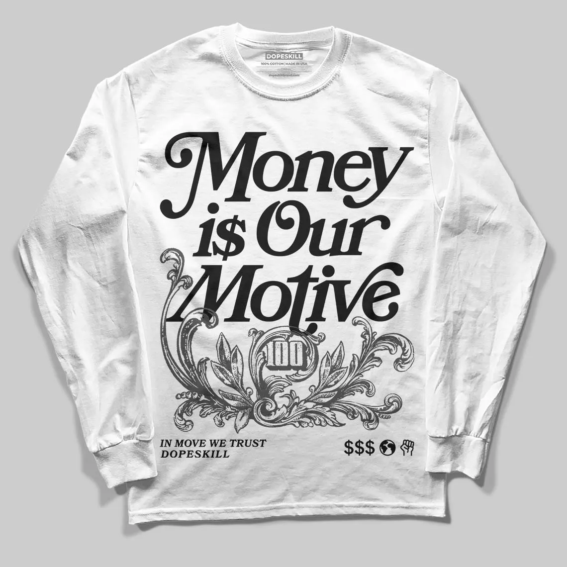 Black Cat 4s DopeSkill Long Sleeve T-Shirt Money Is Our Motive Typo Graphic sold by DopeSkill product image thumbnail 2