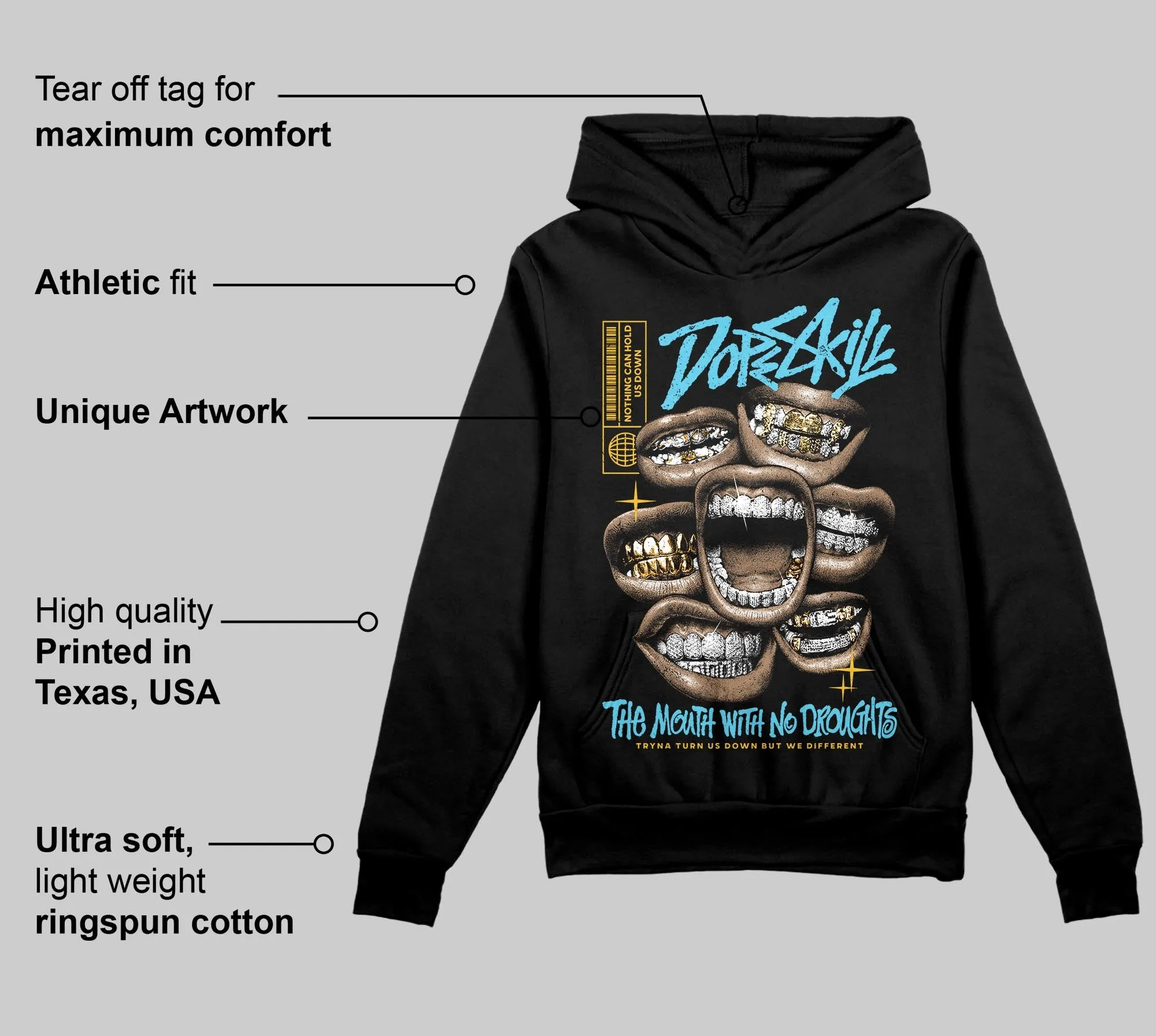 Gamma 11s DopeSkill Hoodie Sweatshirt The Mouth With No Droughts Graphic sold by DopeSkill product image thumbnail 3