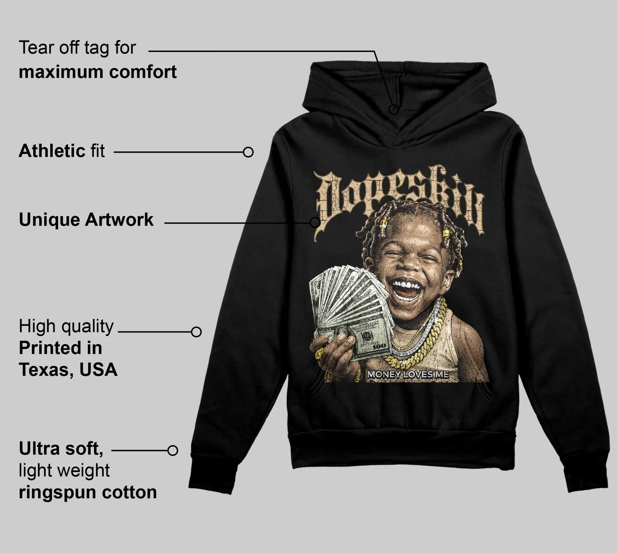 TAN 'Money Loves Me' DopeSkill Graphic Hoodie sold by DopeSkill product image thumbnail 3