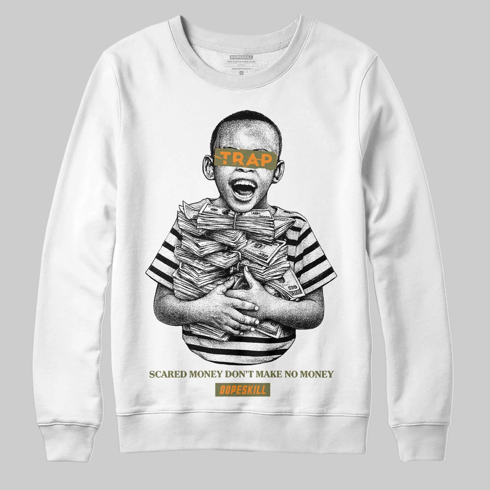 Olive 'Scared Money Don't Make No Money' DopeSkill Graphic Sweatshirt sold by DopeSkill