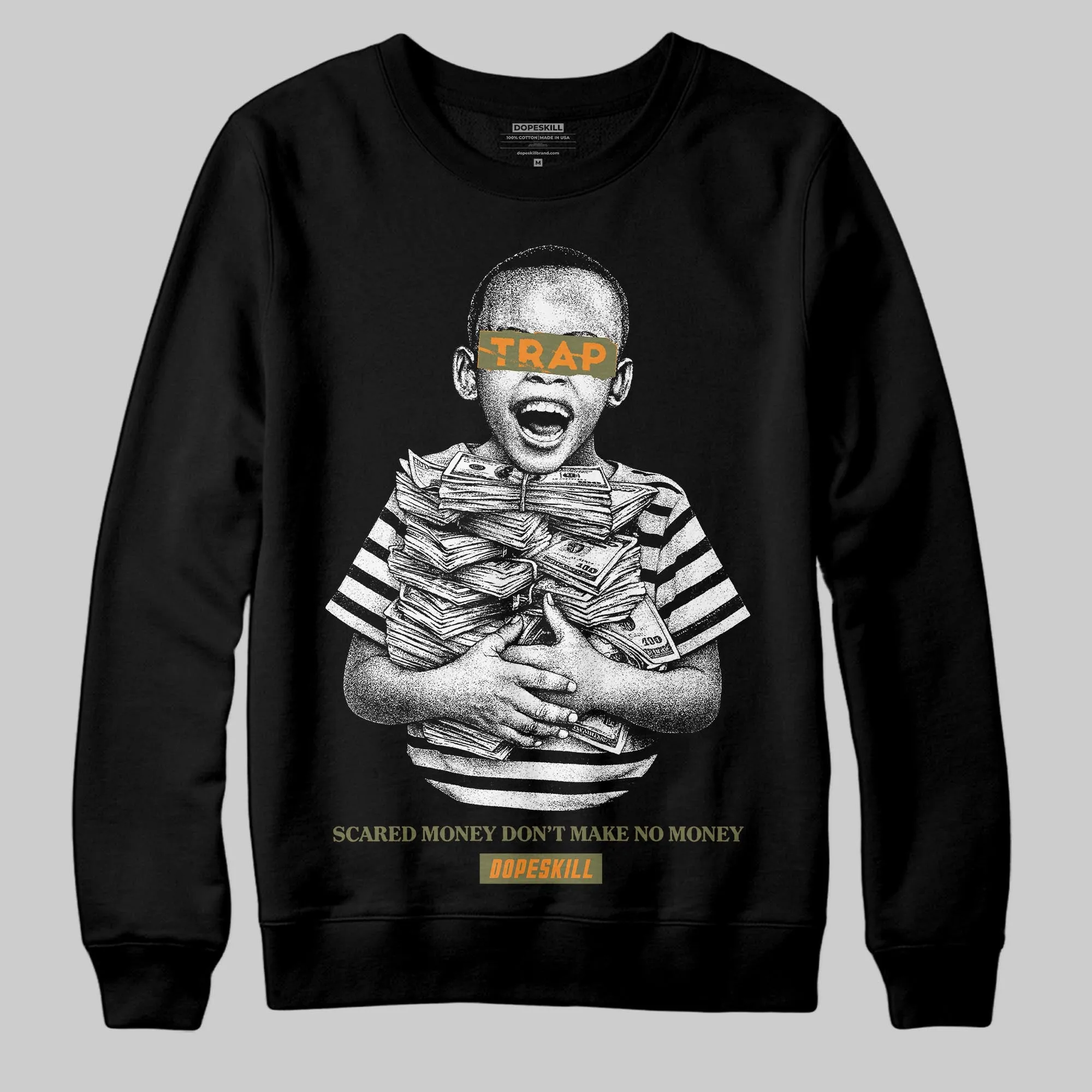 Olive 'Scared Money Don't Make No Money' DopeSkill Graphic Sweatshirt sold by DopeSkill product image thumbnail 2