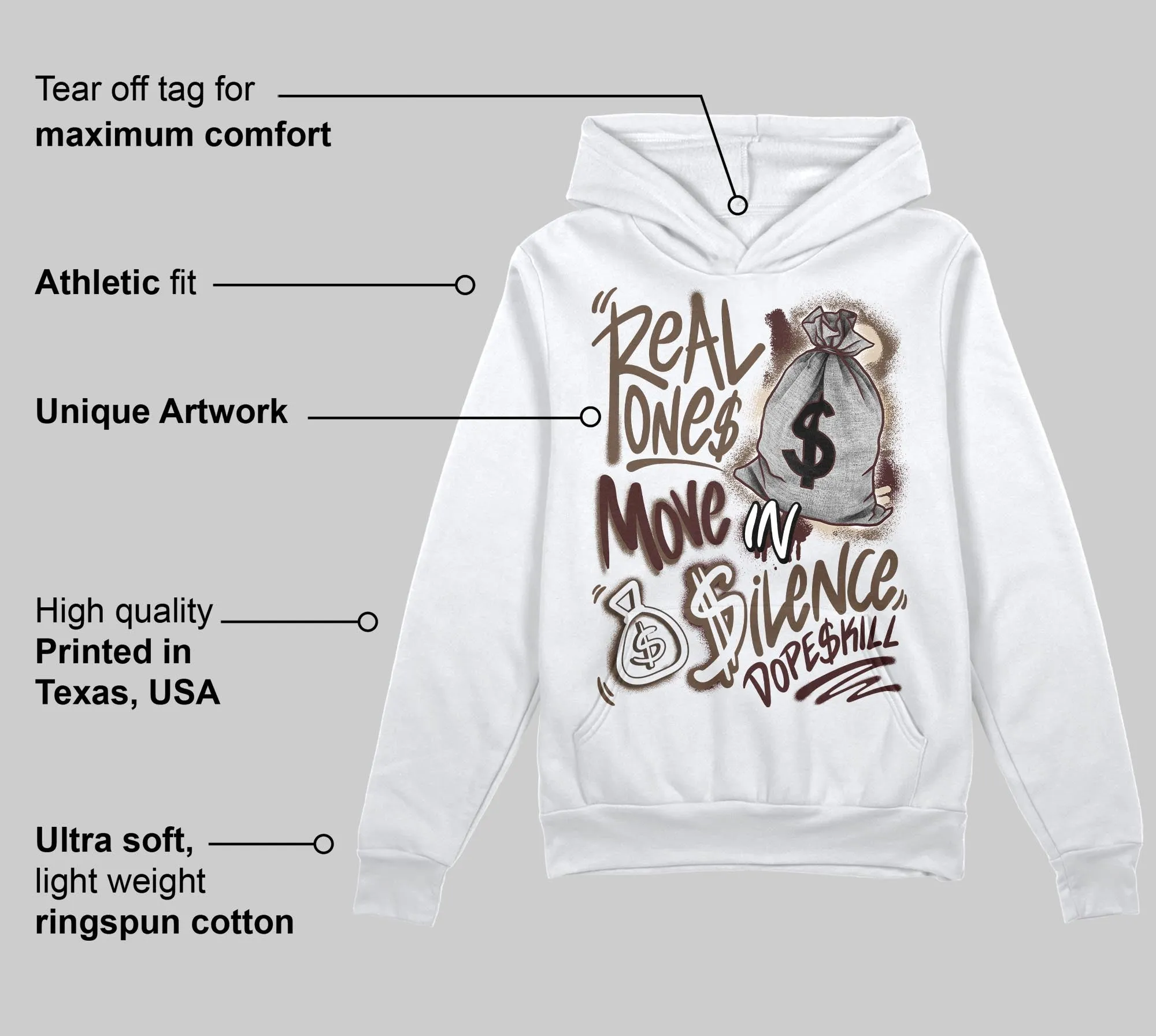 A Ma Maniere x Dark Mocha 4s DopeSkill Hoodie Sweatshirt Real Ones Move In Silence Graphic sold by DopeSkill product image thumbnail 3