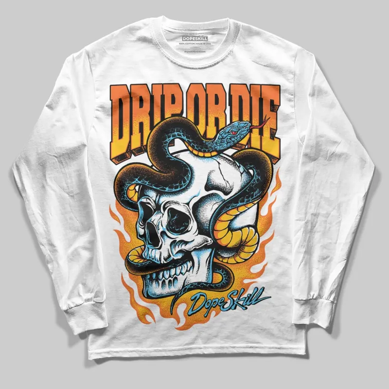 Orange 'Drip or Die' DopeSkill Graphic Long Sleeve T-Shirt sold by DopeSkill