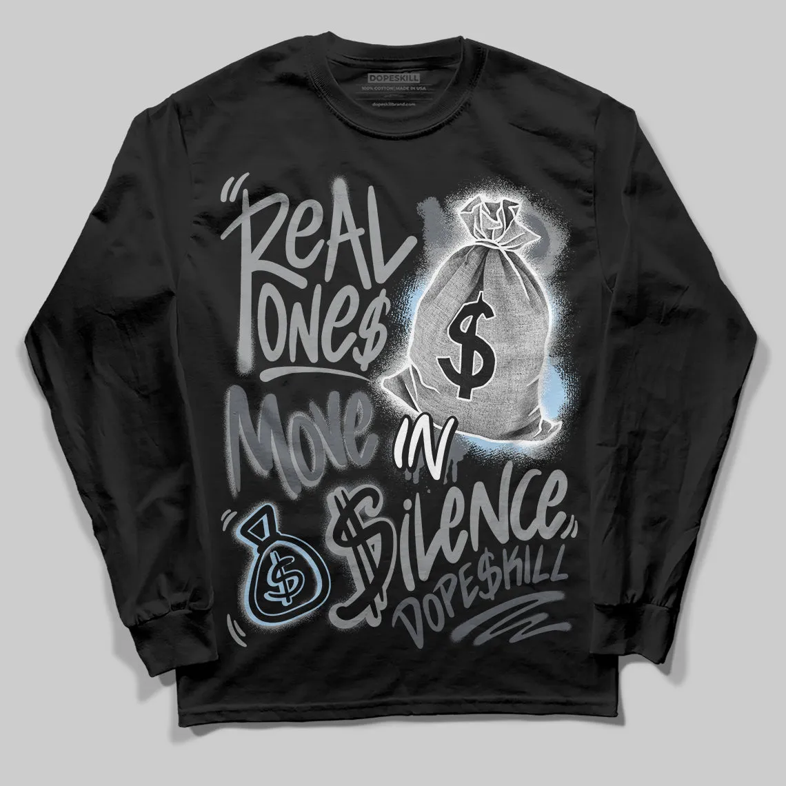 Wolf Grey 5s DopeSkill Long Sleeve T-Shirt Real Ones Move In Silence Graphic sold by DopeSkill product image thumbnail 2