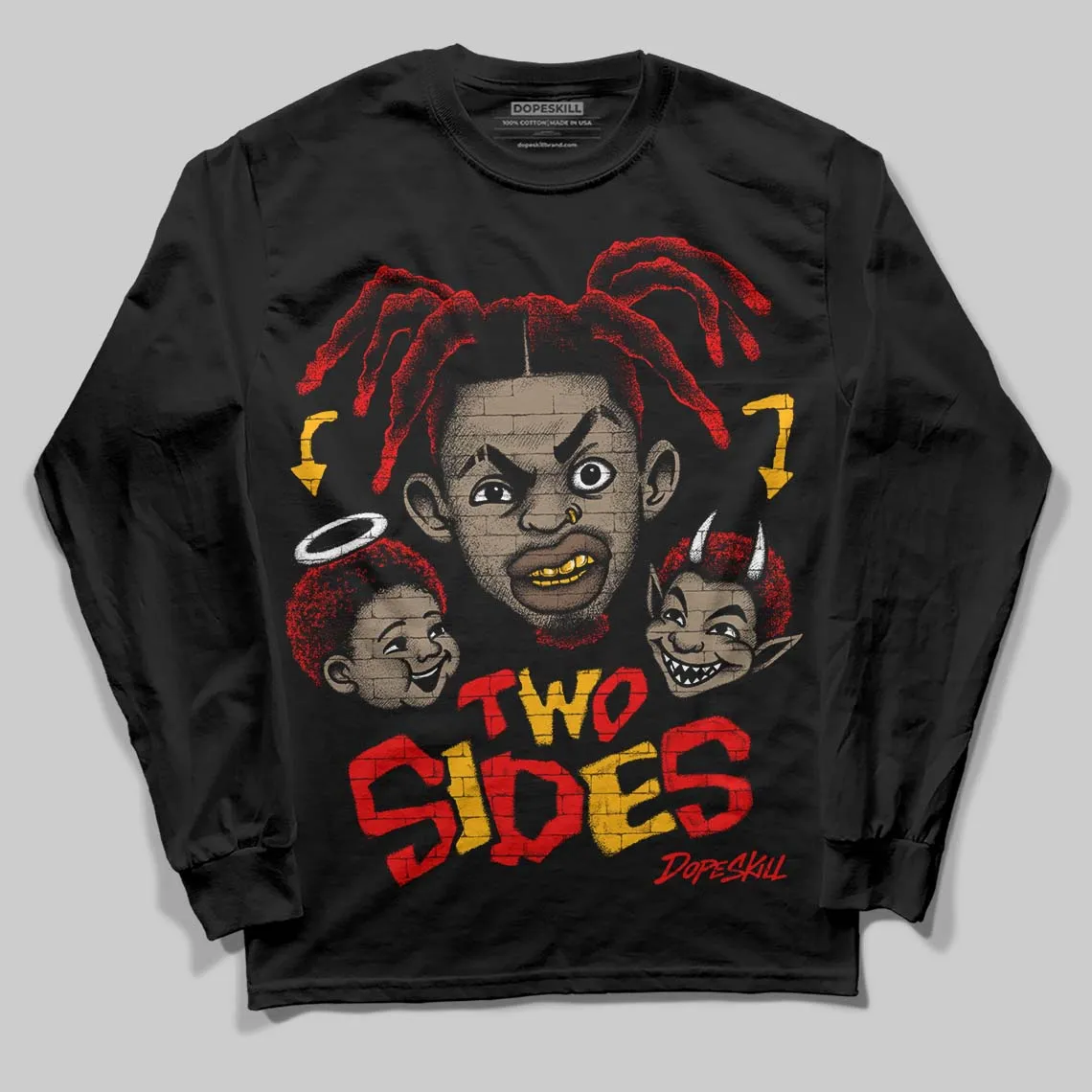 Red 'Two Sides' DopeSkill Graphic Long Sleeve T-Shirt sold by DopeSkill