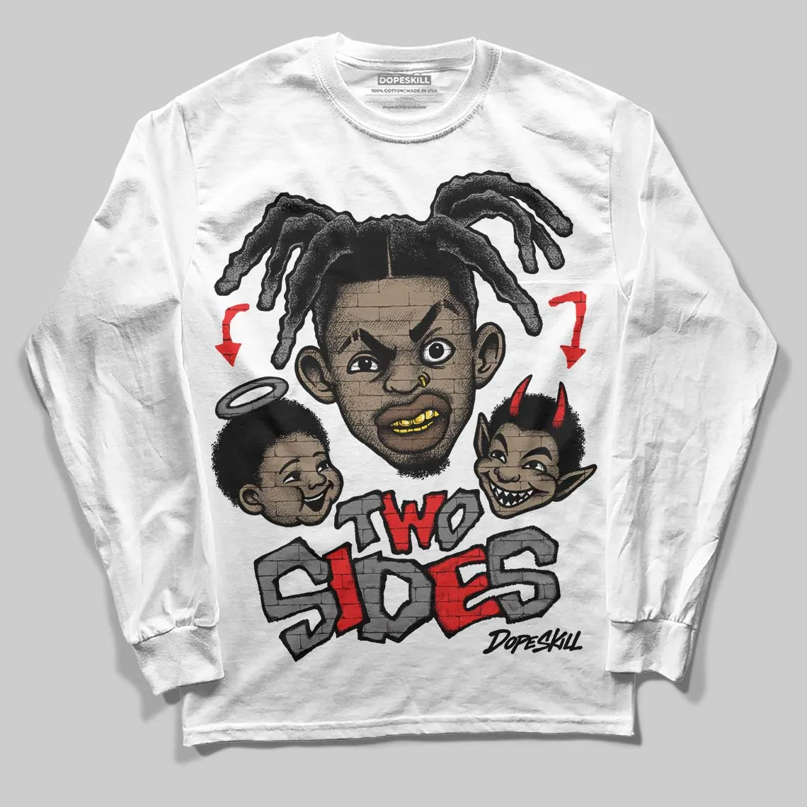 Grey 'Two Sides' DopeSkill Graphic Long Sleeve T-Shirt sold by DopeSkill