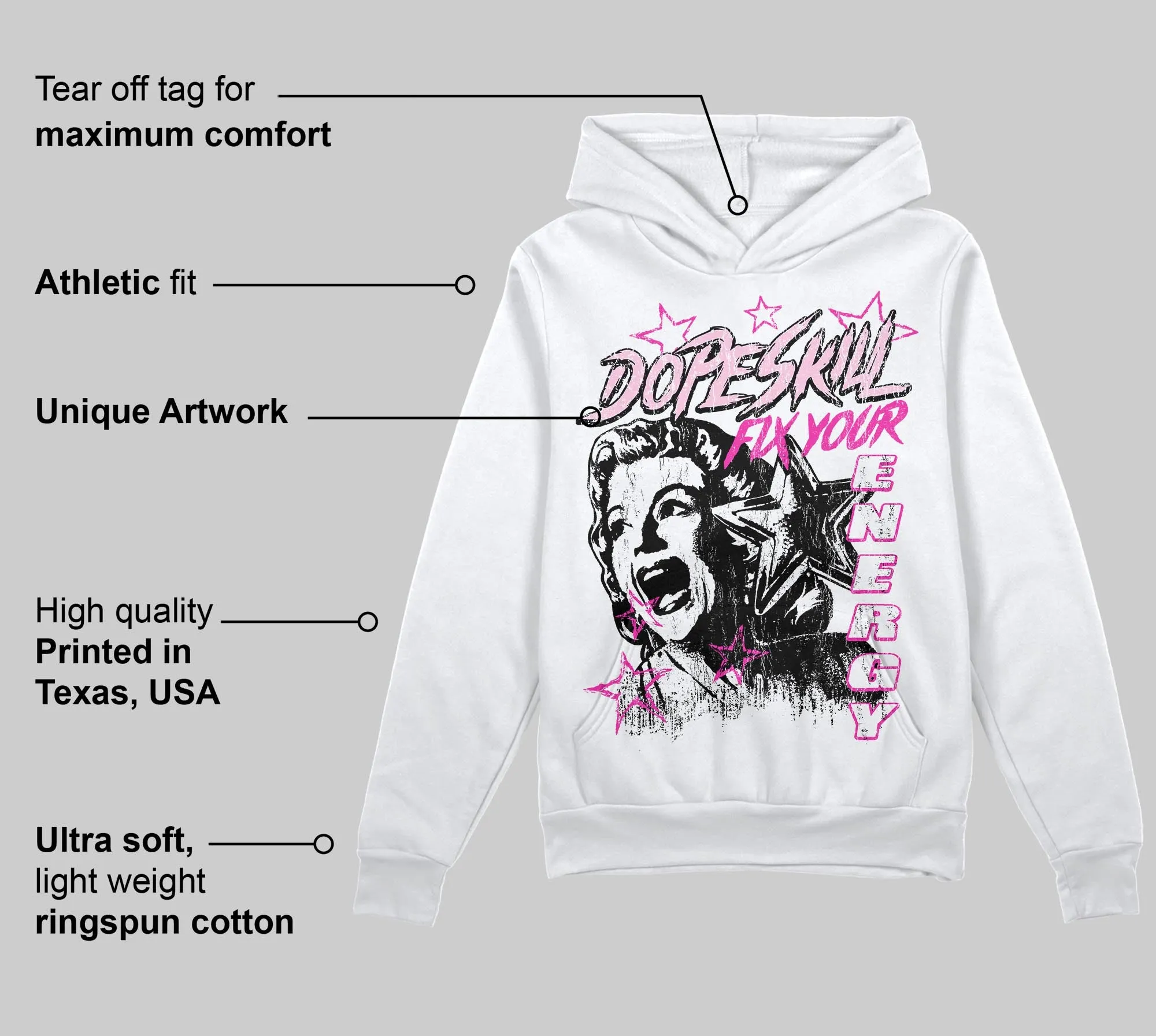 Pink 'Fix Your Energy' DopeSkill Graphic Hoodie sold by DopeSkill product image thumbnail 3