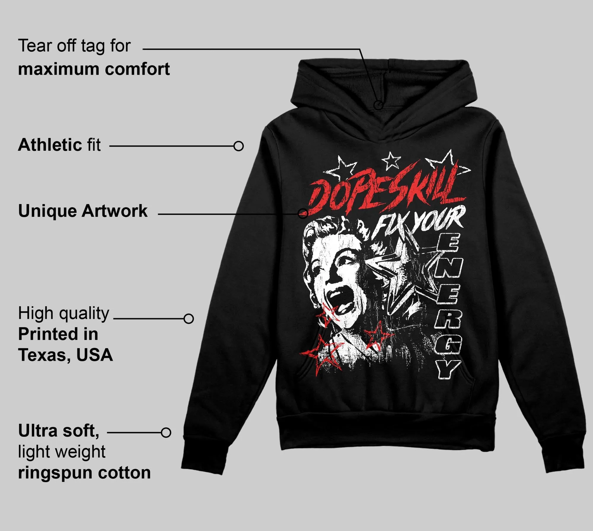 Black/White 'Fix Your Energy' DopeSkill Graphic Hoodie sold by DopeSkill product image thumbnail 3
