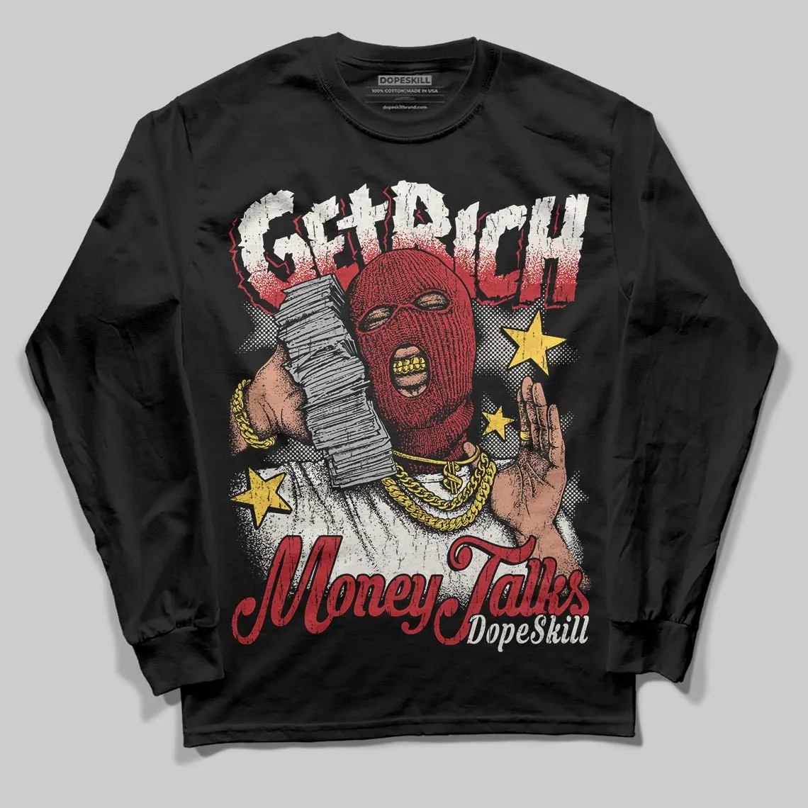 Flight Club 4s DopeSkill Long Sleeve T-Shirt Get Rich Graphic sold by DopeSkill product image thumbnail 2