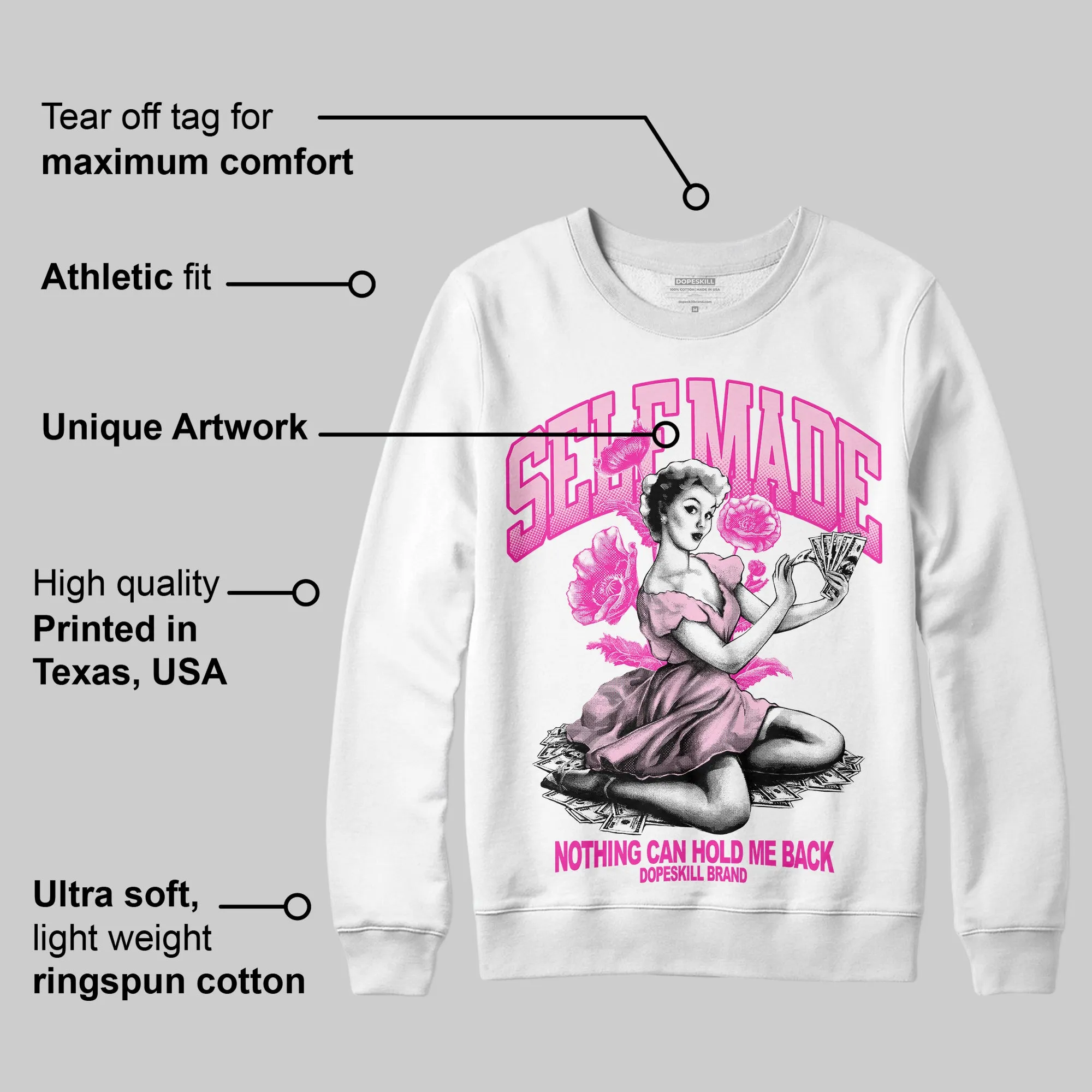Pink 'Self Made' DopeSkill Graphic Sweatshirt sold by DopeSkill product image thumbnail 3