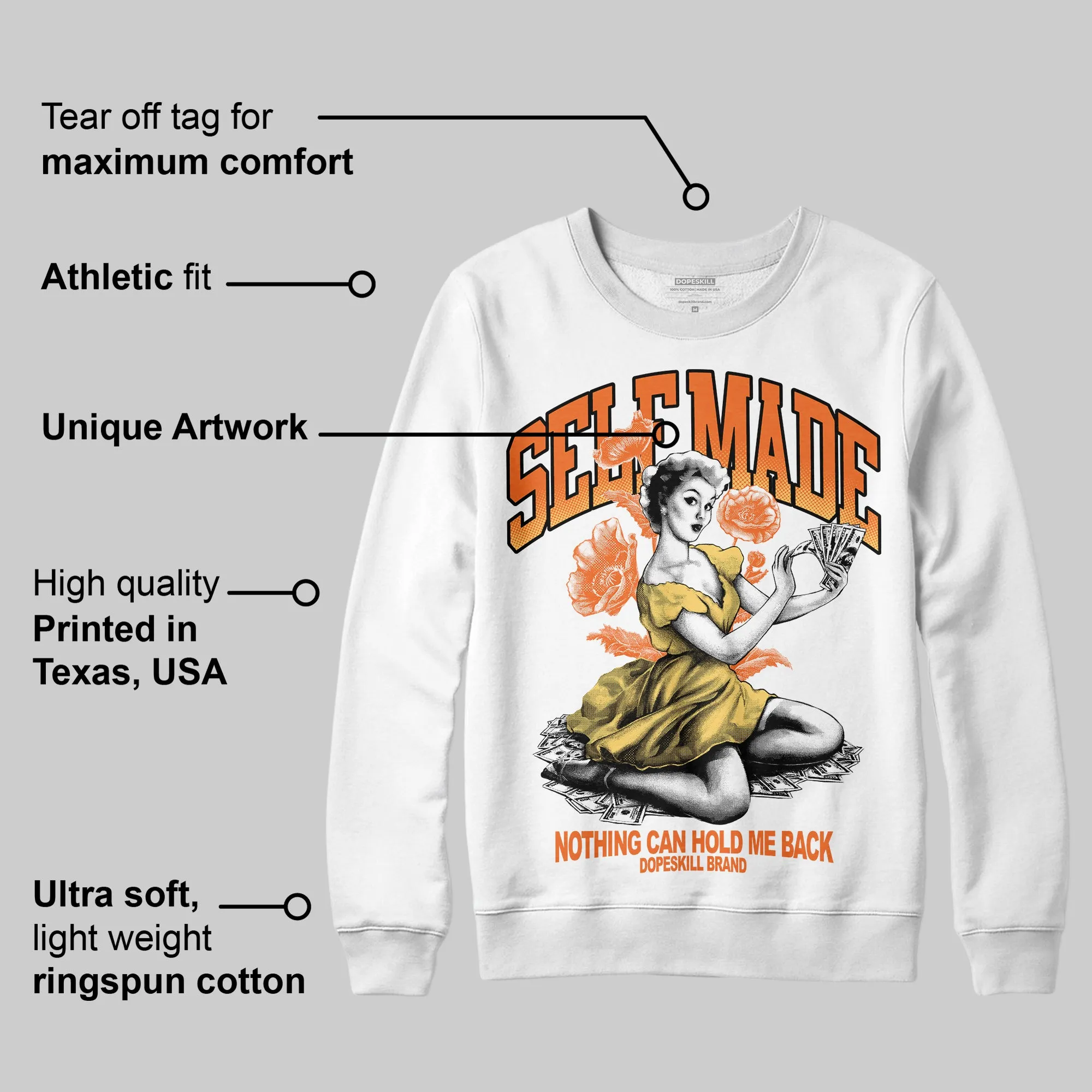 Orange 'Self Made' DopeSkill Graphic Sweatshirt sold by DopeSkill product image thumbnail 3