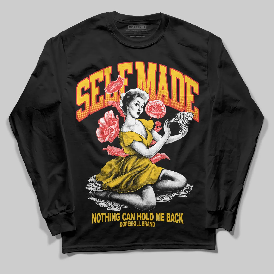 Yellow 'Self Made' DopeSkill Graphic Long Sleeve T-Shirt sold by DopeSkill