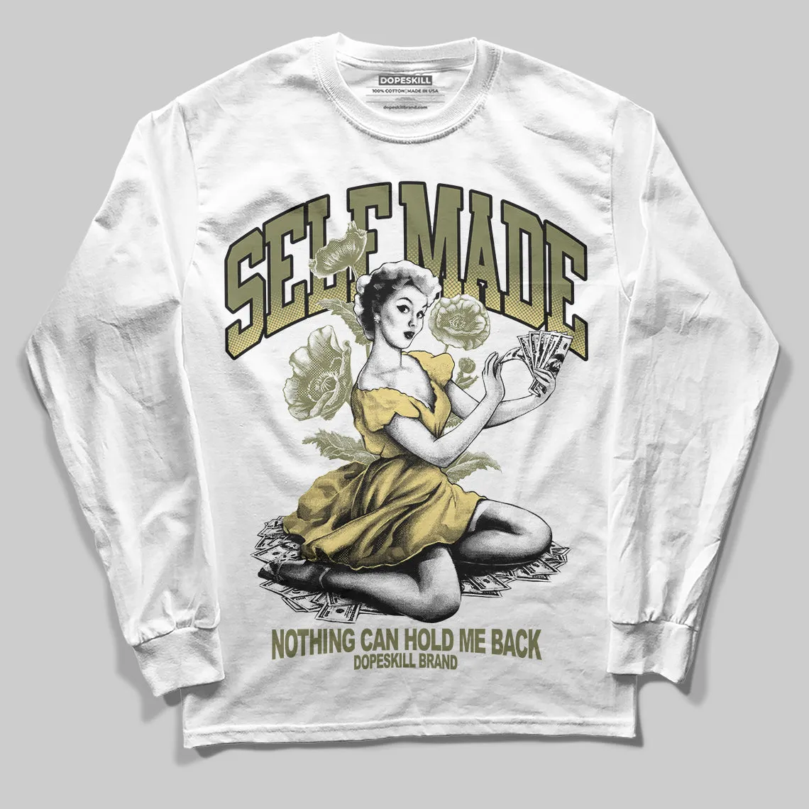 Olive 'Self Made' DopeSkill Graphic Long Sleeve T-Shirt sold by DopeSkill