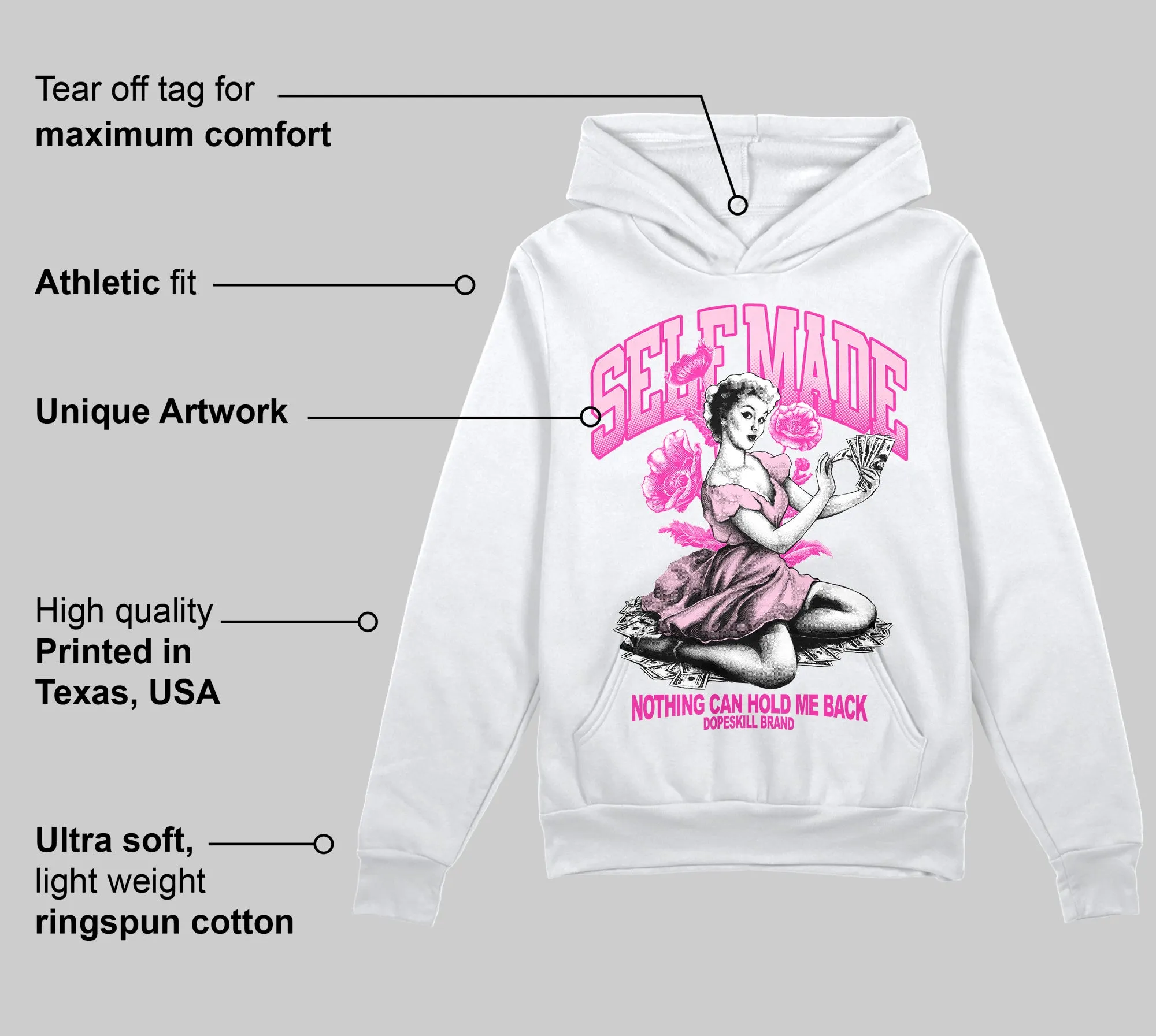 Pink 'Self Made' DopeSkill Graphic Hoodie sold by DopeSkill product image thumbnail 3