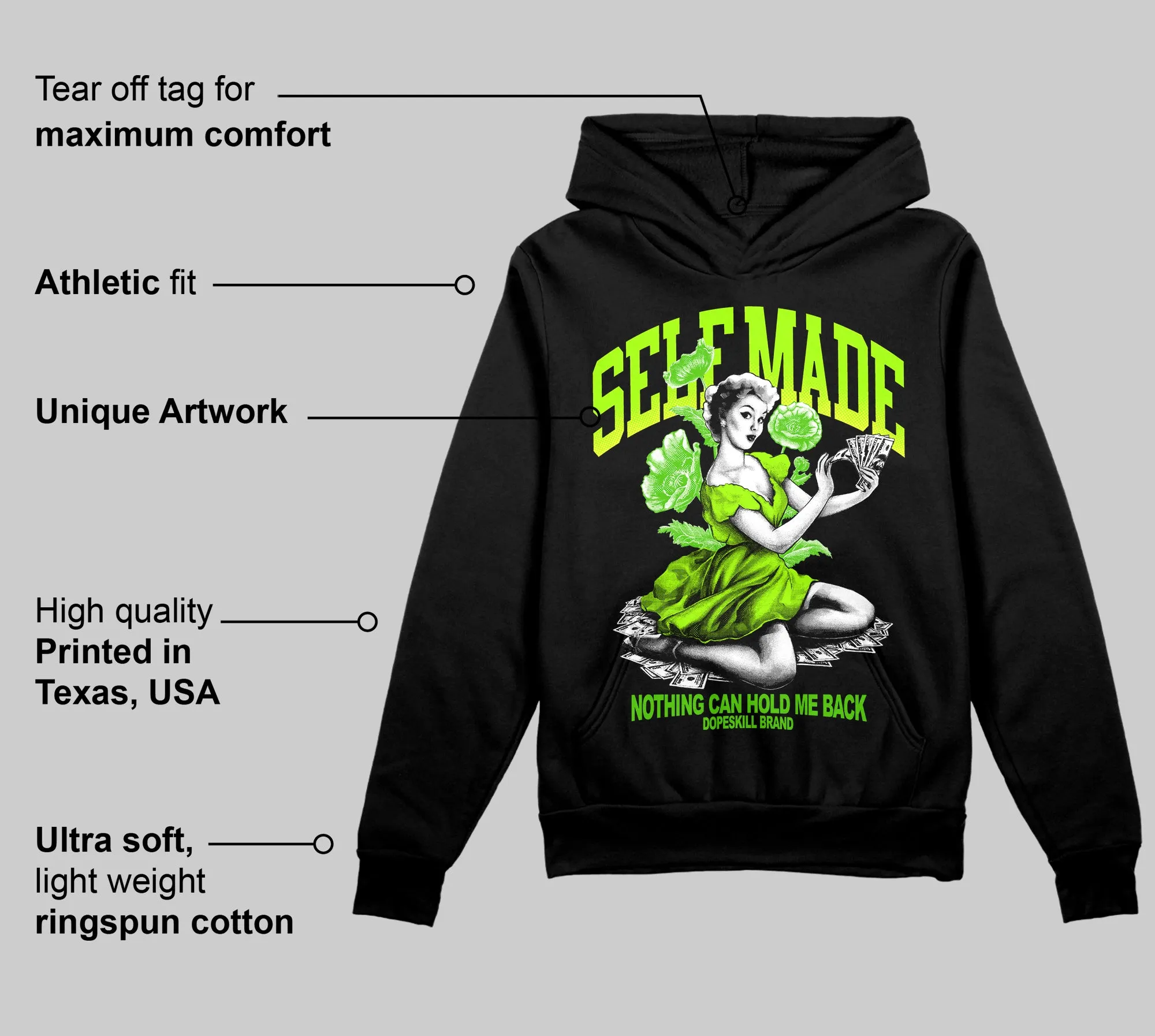 Neon Green 'Self Made' DopeSkill Graphic Hoodie sold by DopeSkill product image thumbnail 3