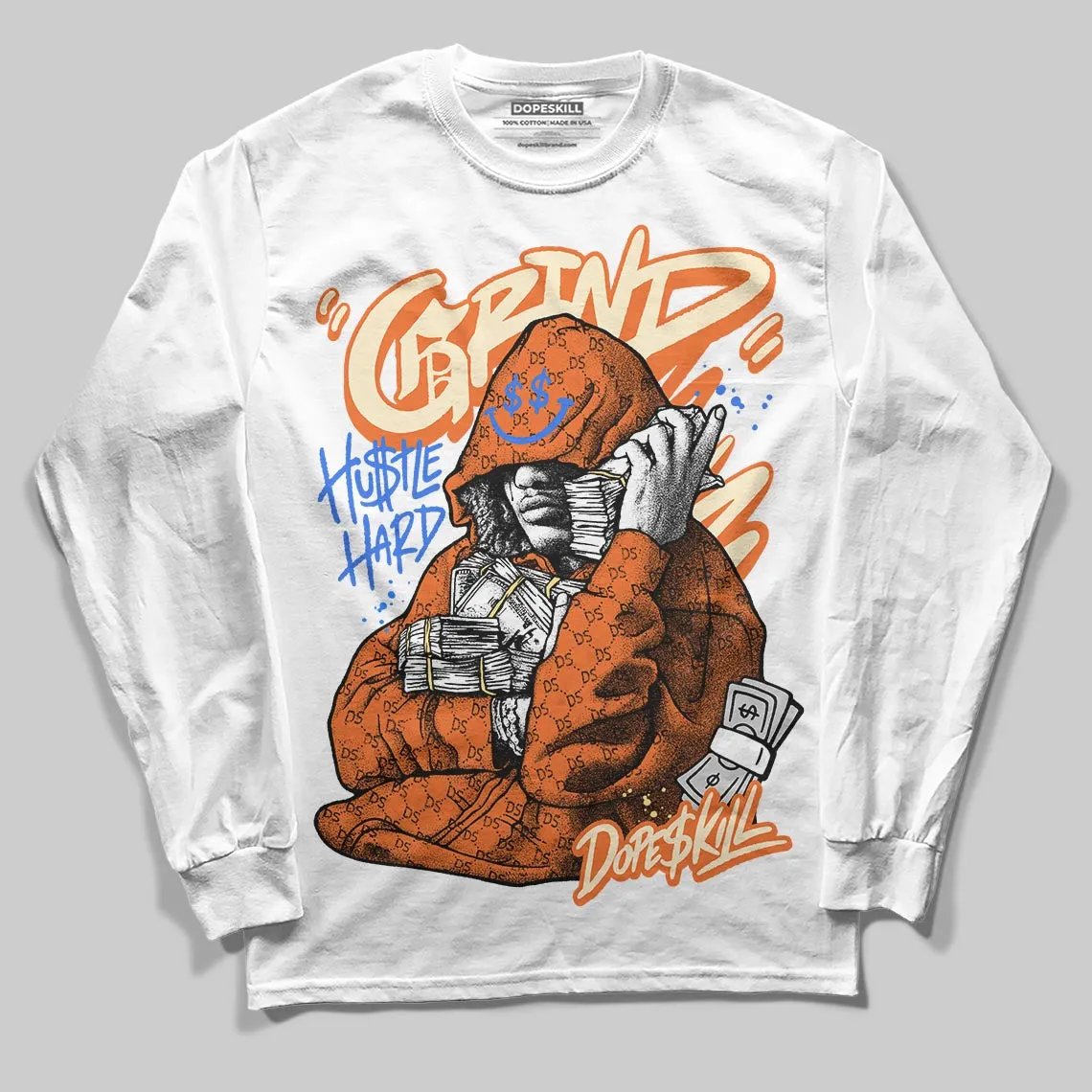 Orange 'Grind Pray' DopeSkill Graphic Long Sleeve T-Shirt sold by DopeSkill
