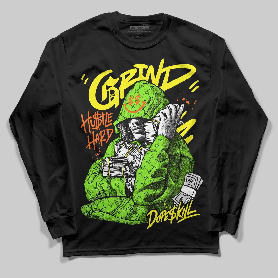 Neon Green 'Grind Pray' DopeSkill Graphic Long Sleeve T-Shirt sold by DopeSkill