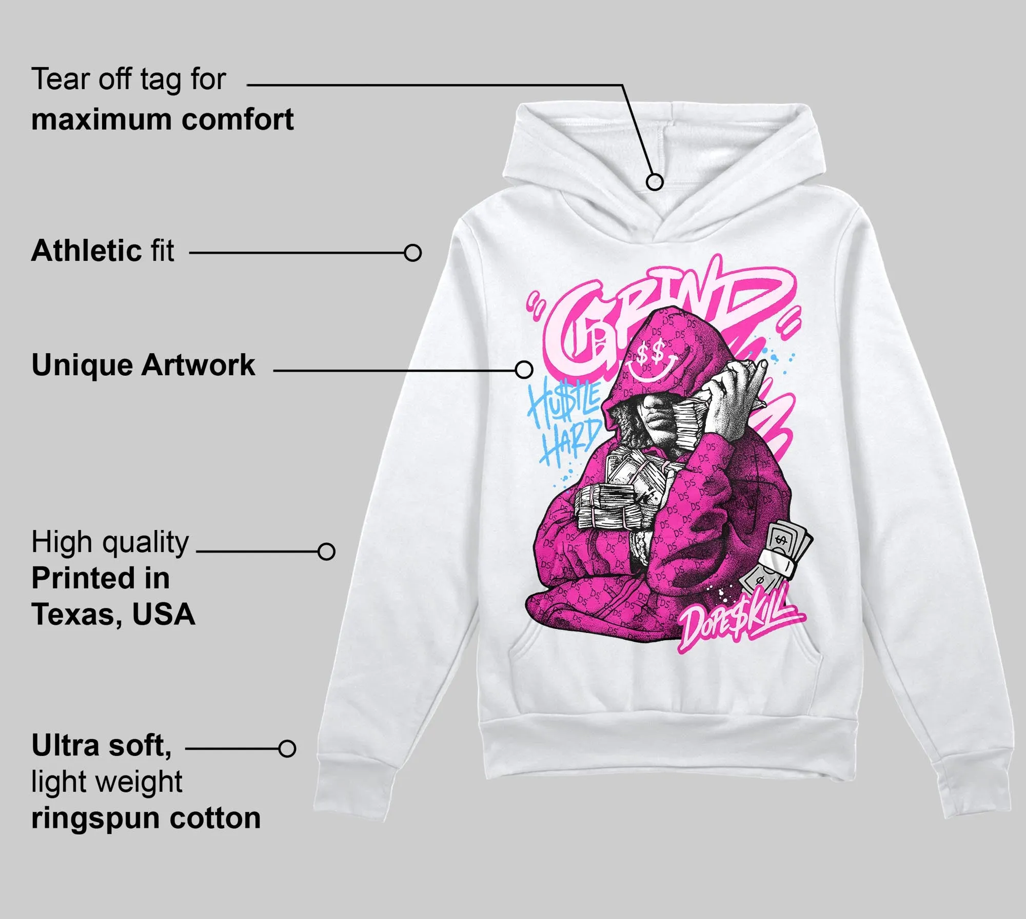 Pink 'Grind Pray' DopeSkill Graphic Hoodie sold by DopeSkill product image thumbnail 3