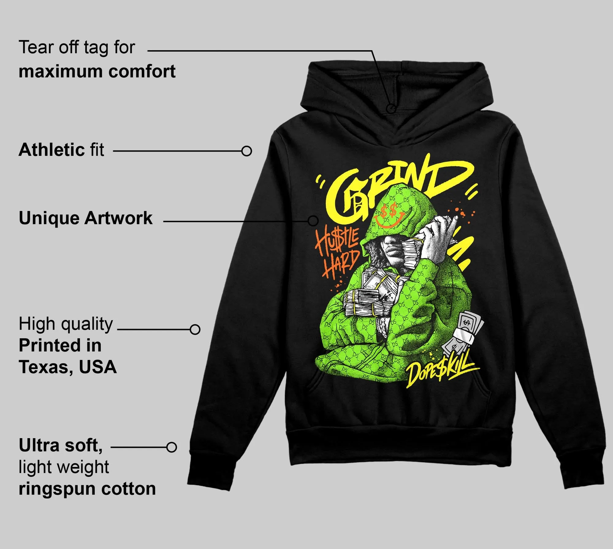 Neon Green 'Grind Pray' DopeSkill Graphic Hoodie sold by DopeSkill product image thumbnail 3