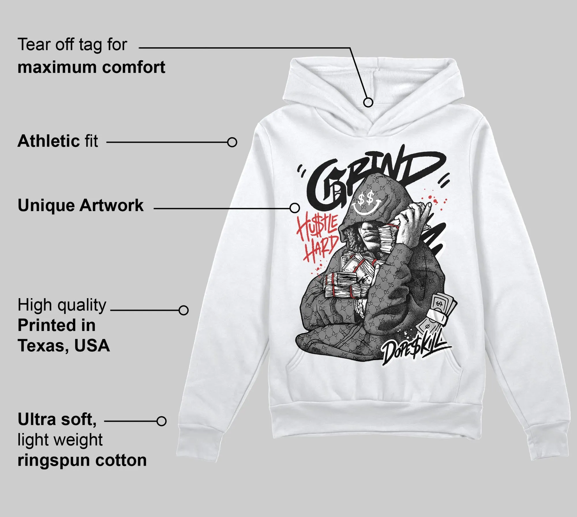Grey 'Grind Pray' DopeSkill Graphic Hoodie sold by DopeSkill product image thumbnail 3
