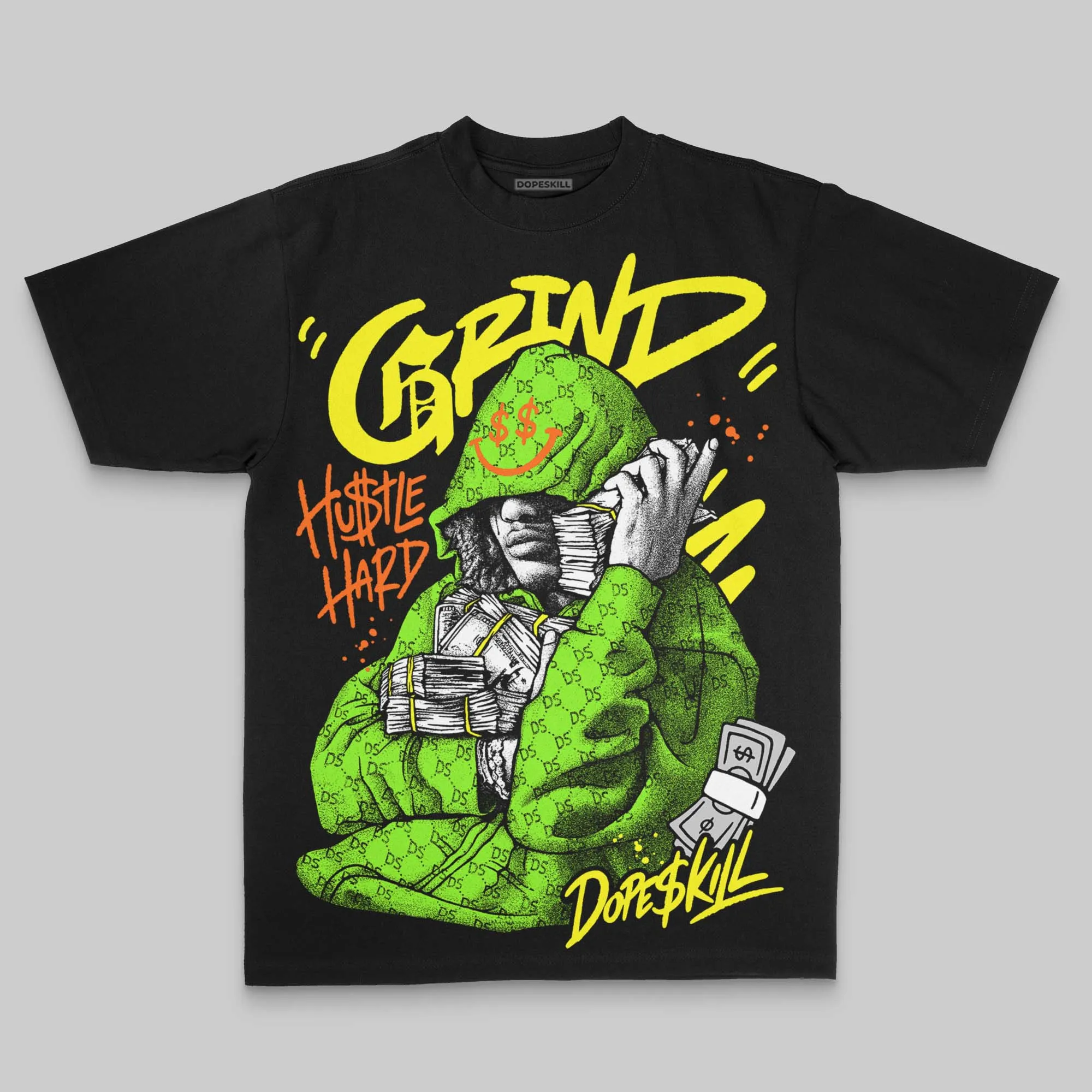Neon Green Oversize Print 'Grind Pray' DopeSkill Graphic T-shirt sold by DopeSkill