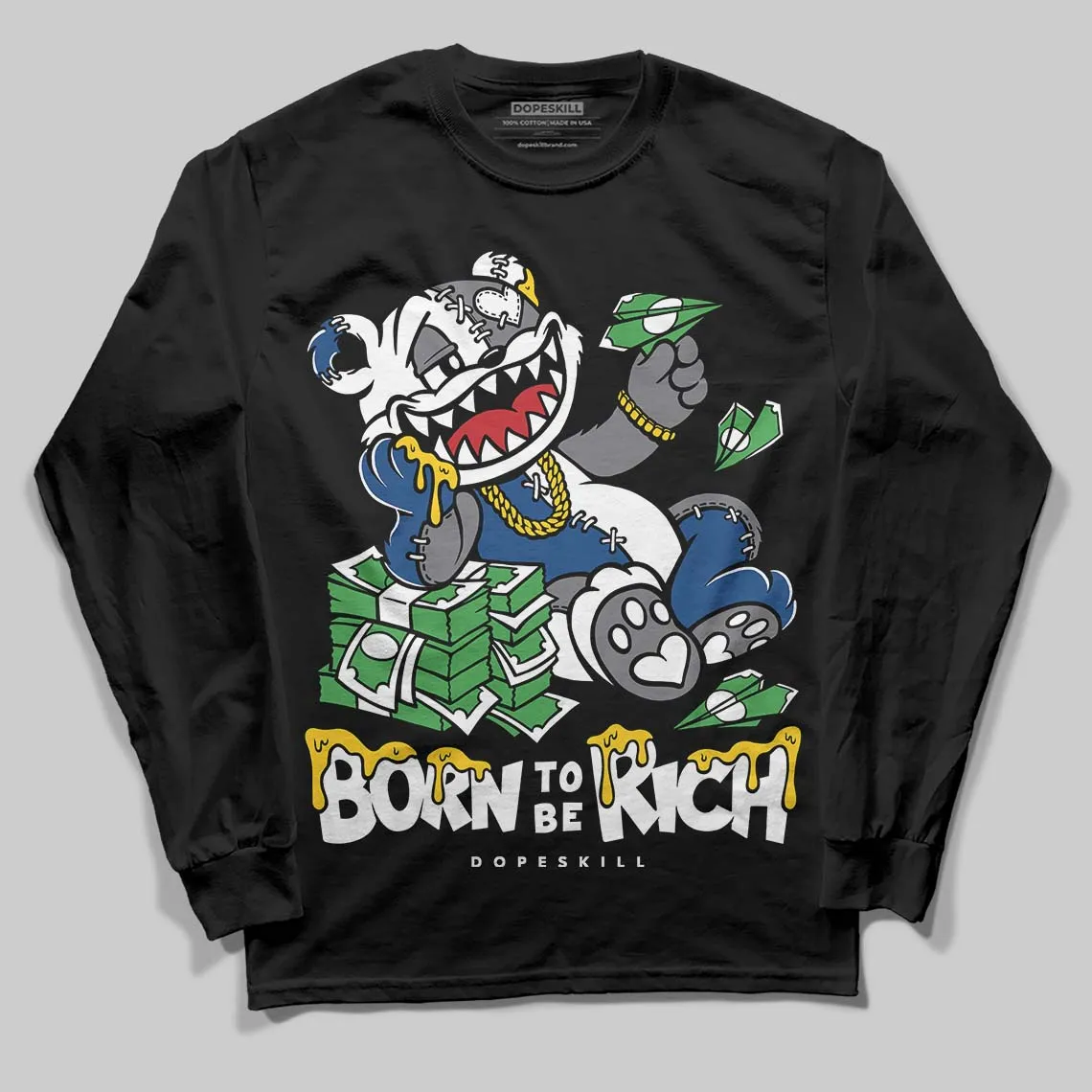 Flint Grey 9s DopeSkill Long Sleeve T-Shirt Born To Be Rich Graphic sold by DopeSkill product image thumbnail 2