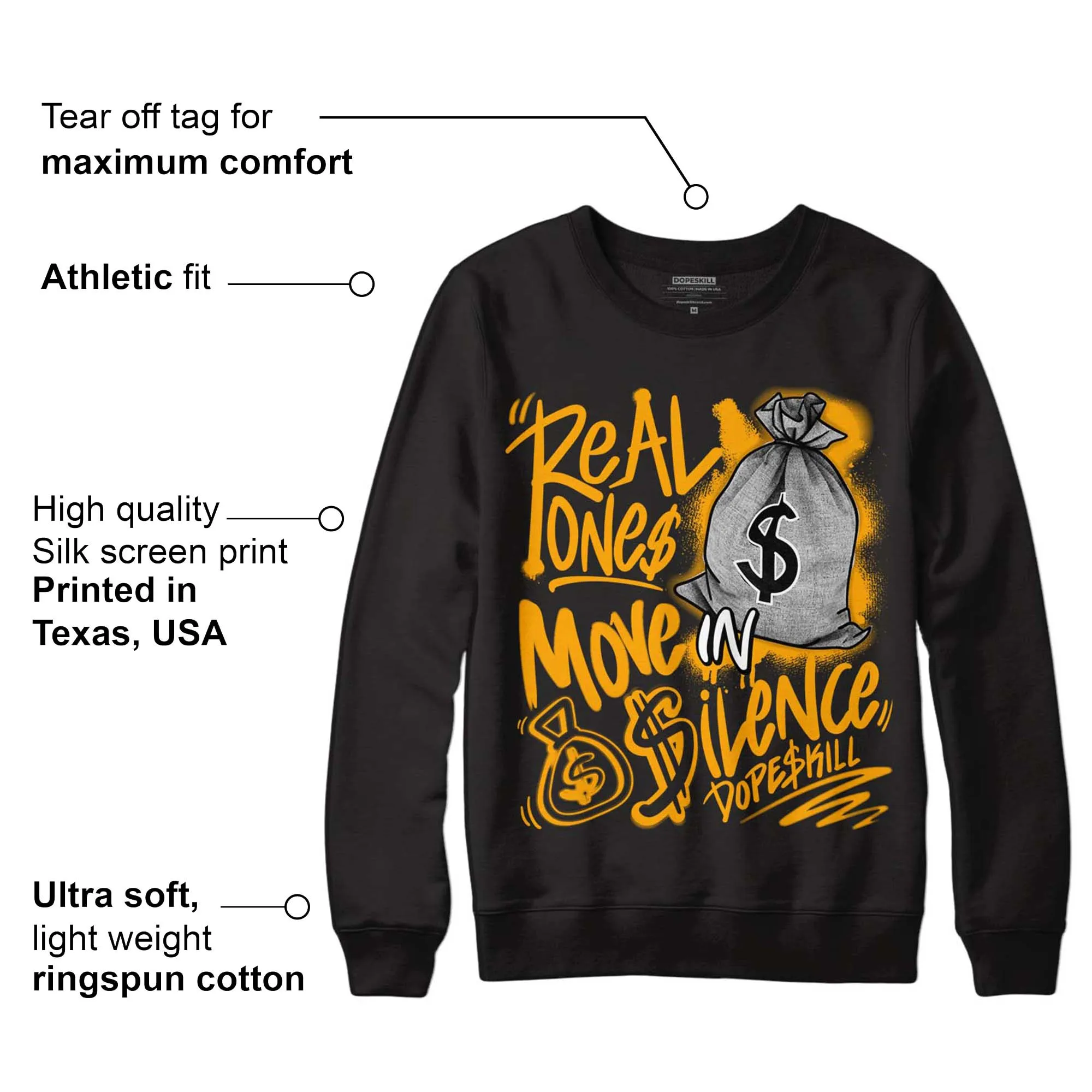 Black Taxi 12s DopeSkill Sweatshirt Real Ones Move In Silence Graphic sold by DopeSkill product image thumbnail 3