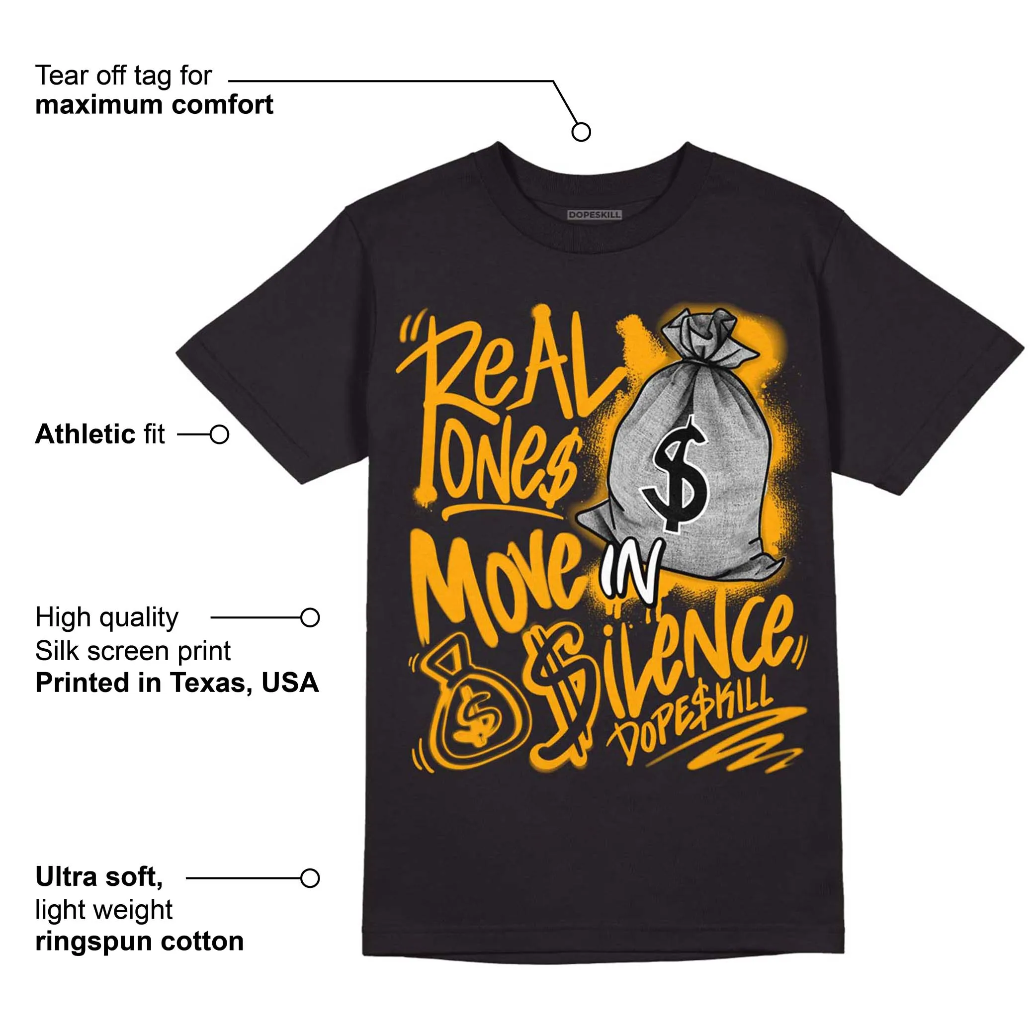 Black Taxi 12s DopeSkill T-Shirt Real Ones Move In Silence Graphic sold by DopeSkill product image thumbnail 3