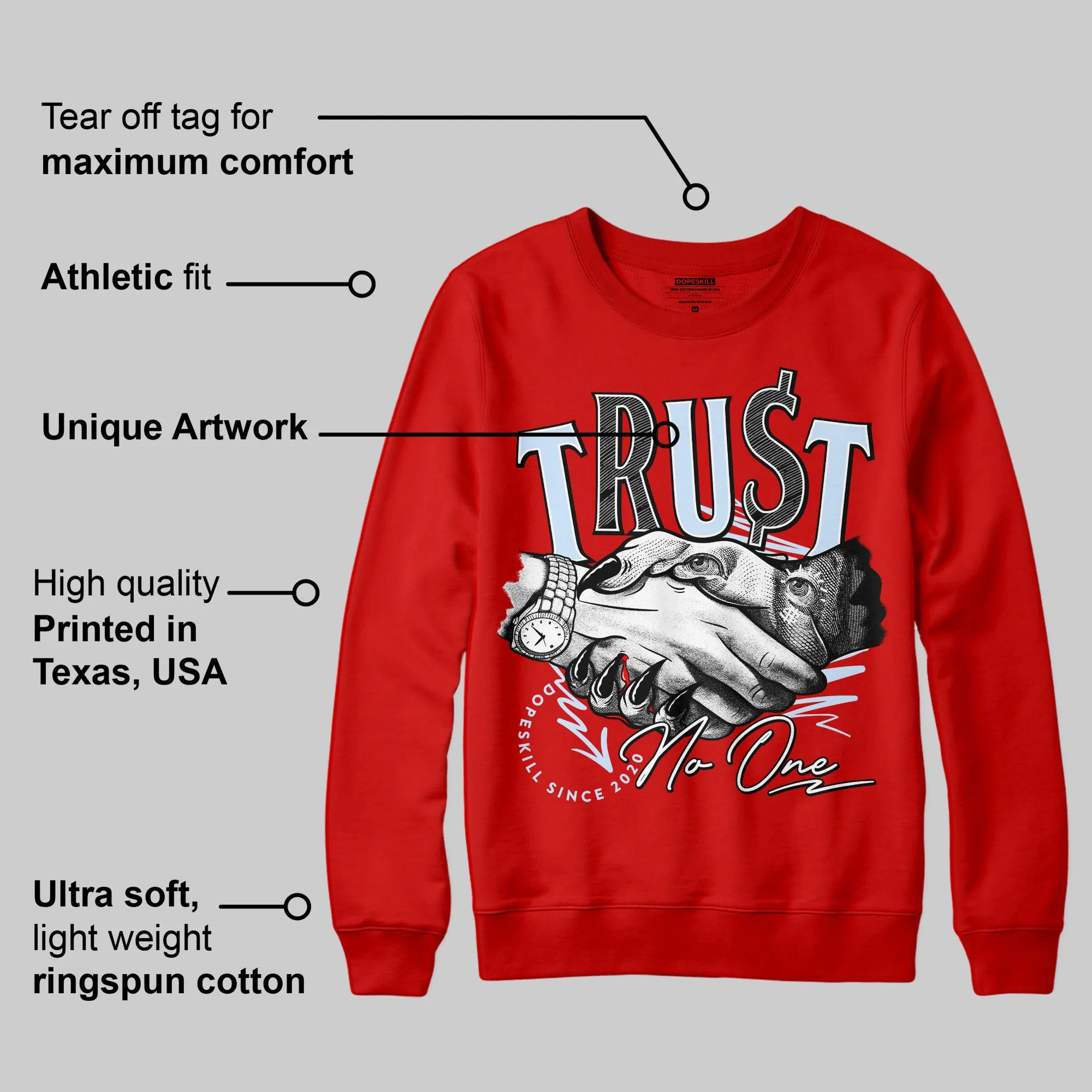 Cherry 11s DopeSkill Varsity Red Sweatshirt Trust No One Graphic sold by DopeSkill product image thumbnail 2