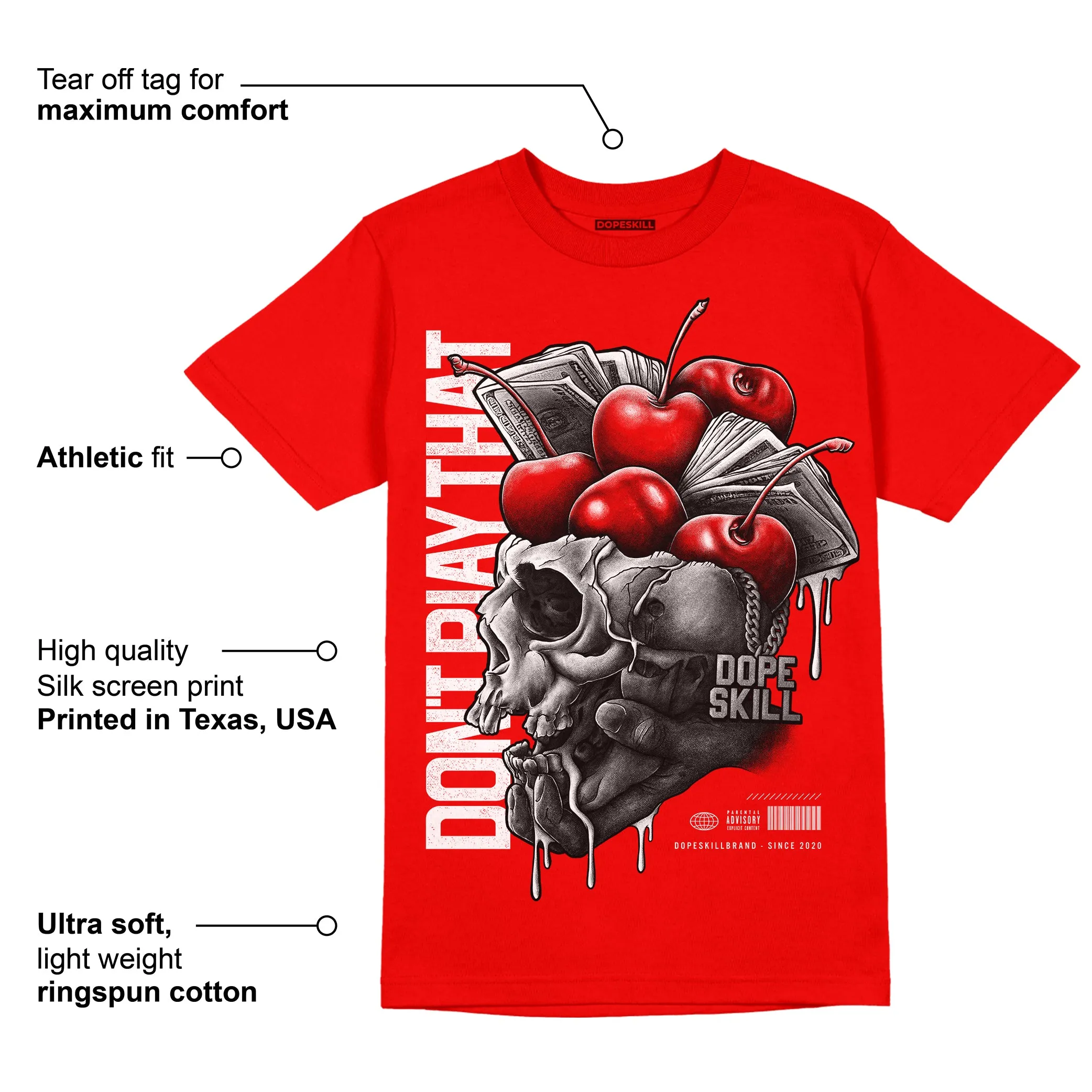 Cherry 11s DopeSkill Varsity Red T-shirt Don't Play That Graphic sold by DopeSkill product image thumbnail 2