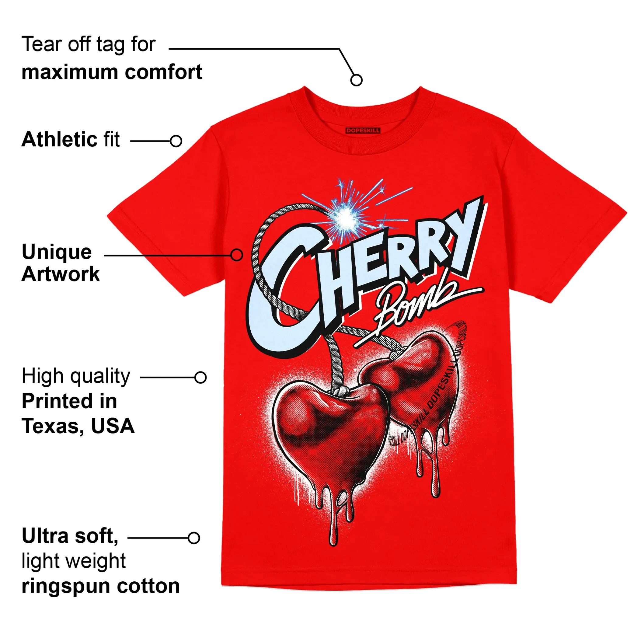 Cherry 11s DopeSkill Varsity Red T-shirt Cherry Bomb Graphic sold by DopeSkill product image thumbnail 2