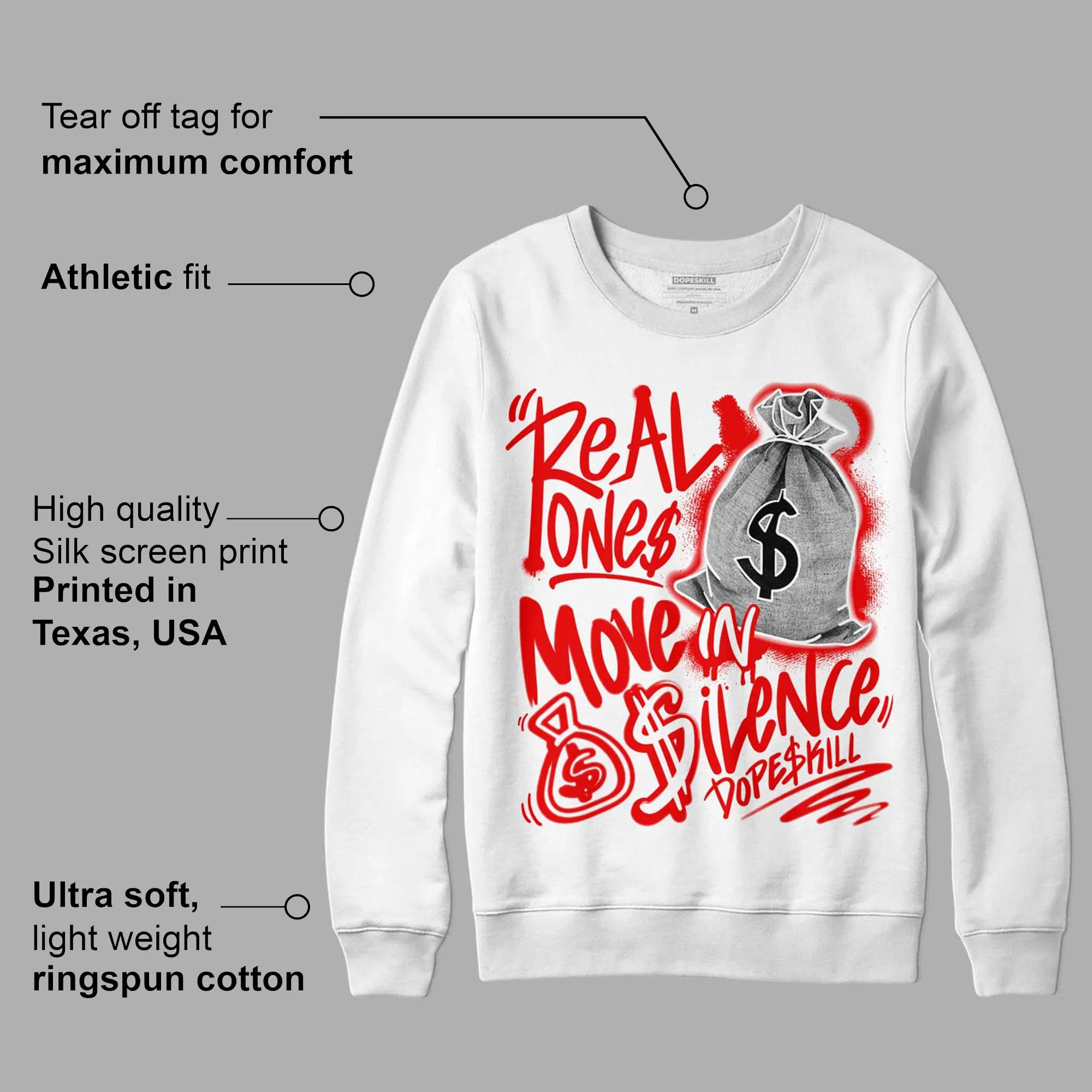 Cherry 11s DopeSkill Sweatshirt Real Ones Move In Silence Graphic sold by DopeSkill product image thumbnail 3