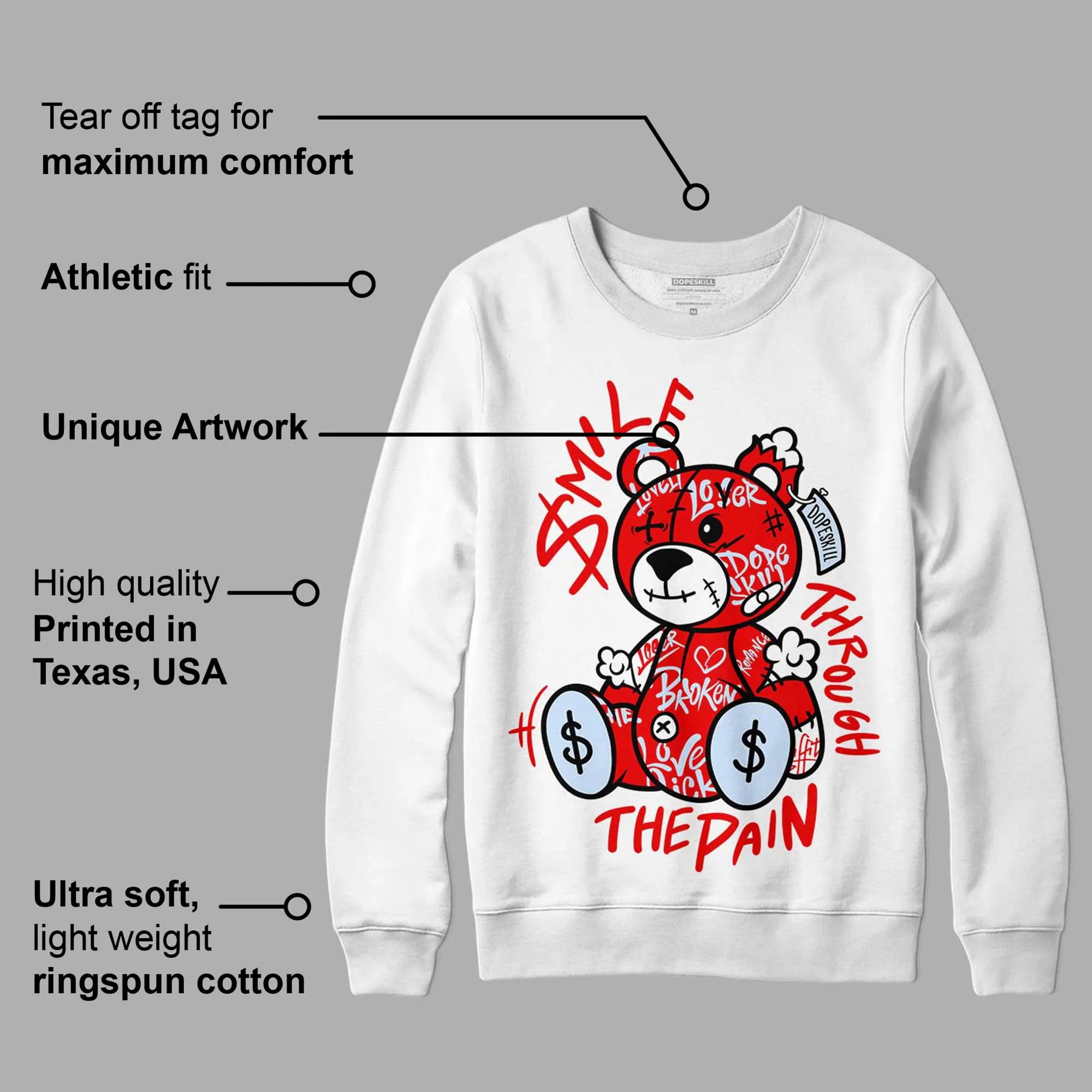 Cherry 11s DopeSkill Sweatshirt Smile Through The Pain Graphic sold by DopeSkill product image thumbnail 3