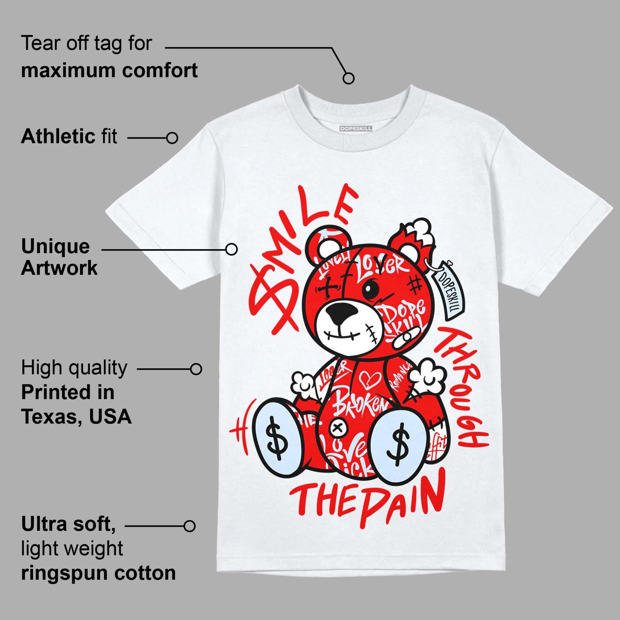 Cherry 11s DopeSkill T-Shirt Smile Through The Pain Graphic sold by DopeSkill product image thumbnail 3