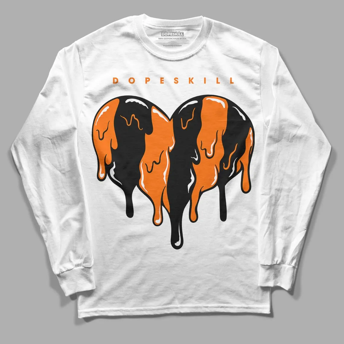 Orange Black White DopeSkill Long Sleeve T-Shirt Slime Drip Heart Graphic sold by DopeSkill