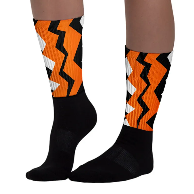 Orange Black White Sublimated Socks ZicZac Graphic sold by DopeSkill product image thumbnail 3