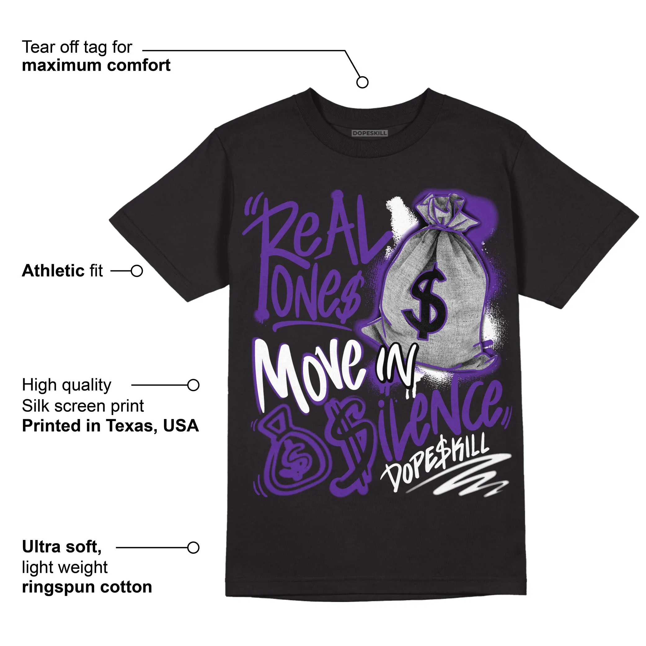 PURPLE Collection DopeSkill T-Shirt Real Ones Move In Silence Graphic sold by DopeSkill product image thumbnail 3