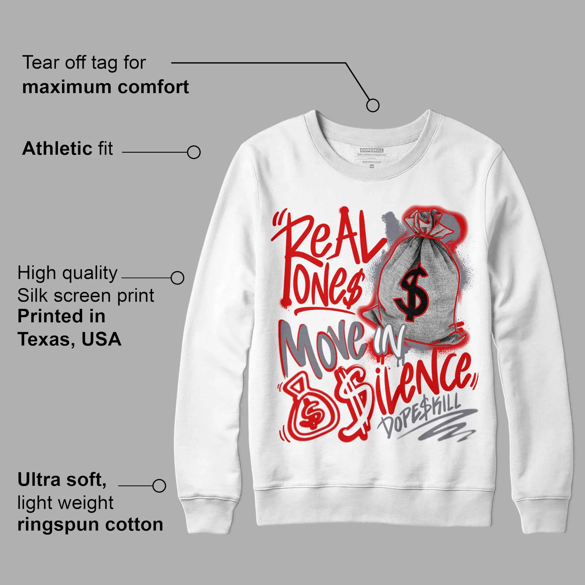 Gym Red 9s DopeSkill Sweatshirt Real Ones Move In Silence Graphic sold by DopeSkill product image thumbnail 3